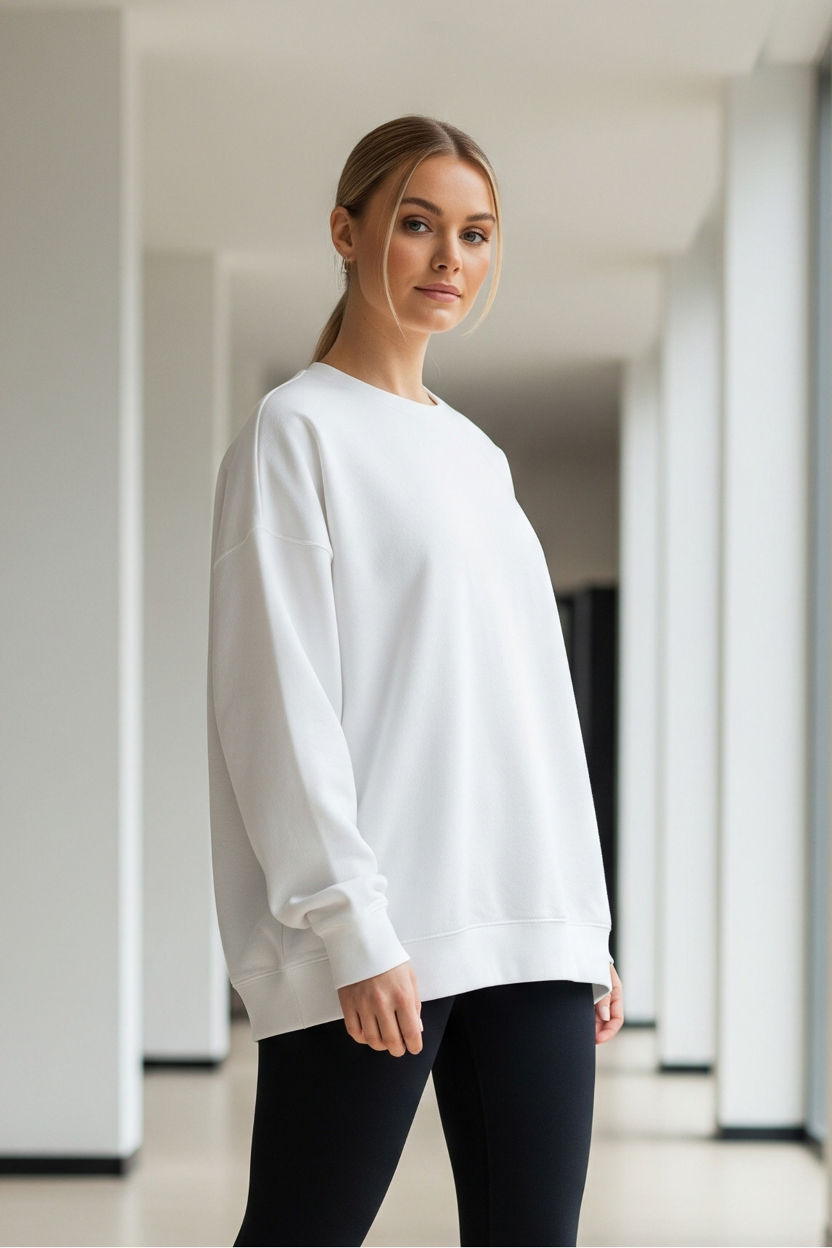 Kadın Oversize Kışlık Salaş Beyaz Sweatshirt 5