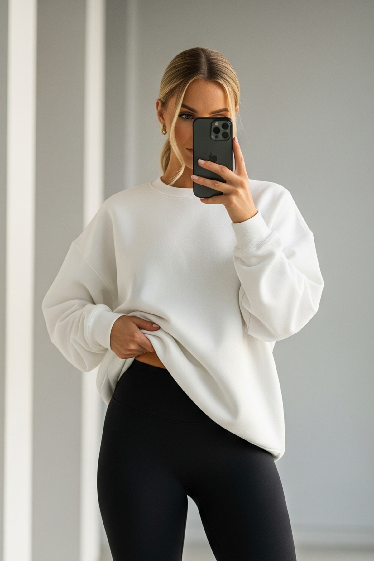 Kadın Oversize Kışlık Salaş Beyaz Sweatshirt 3