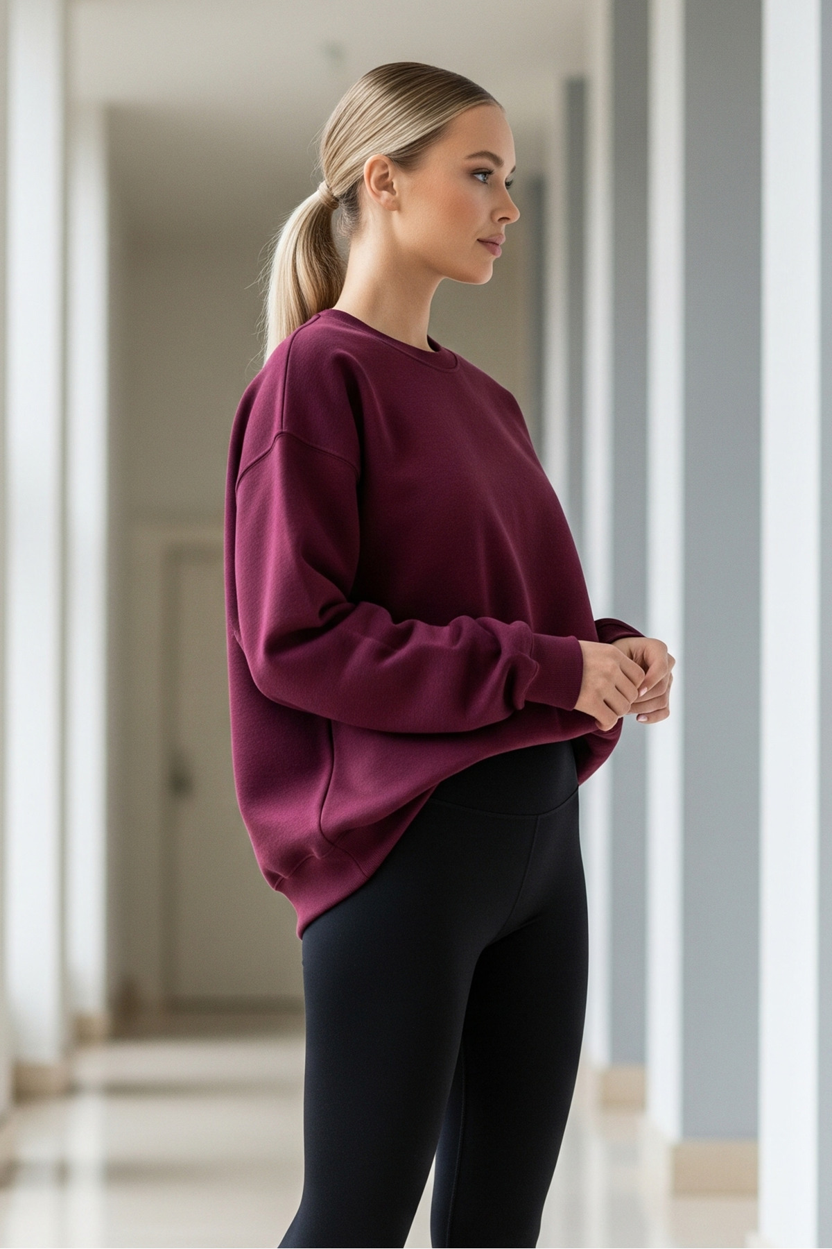 Kadın Oversize Kışlık Salaş Bordo Sweatshirt 3