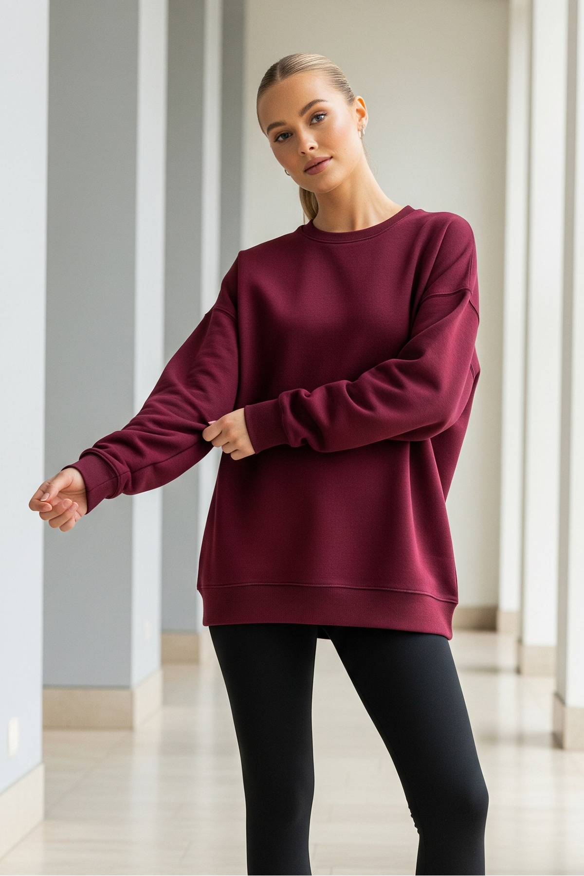 Kadın Oversize Kışlık Salaş Bordo Sweatshirt 6