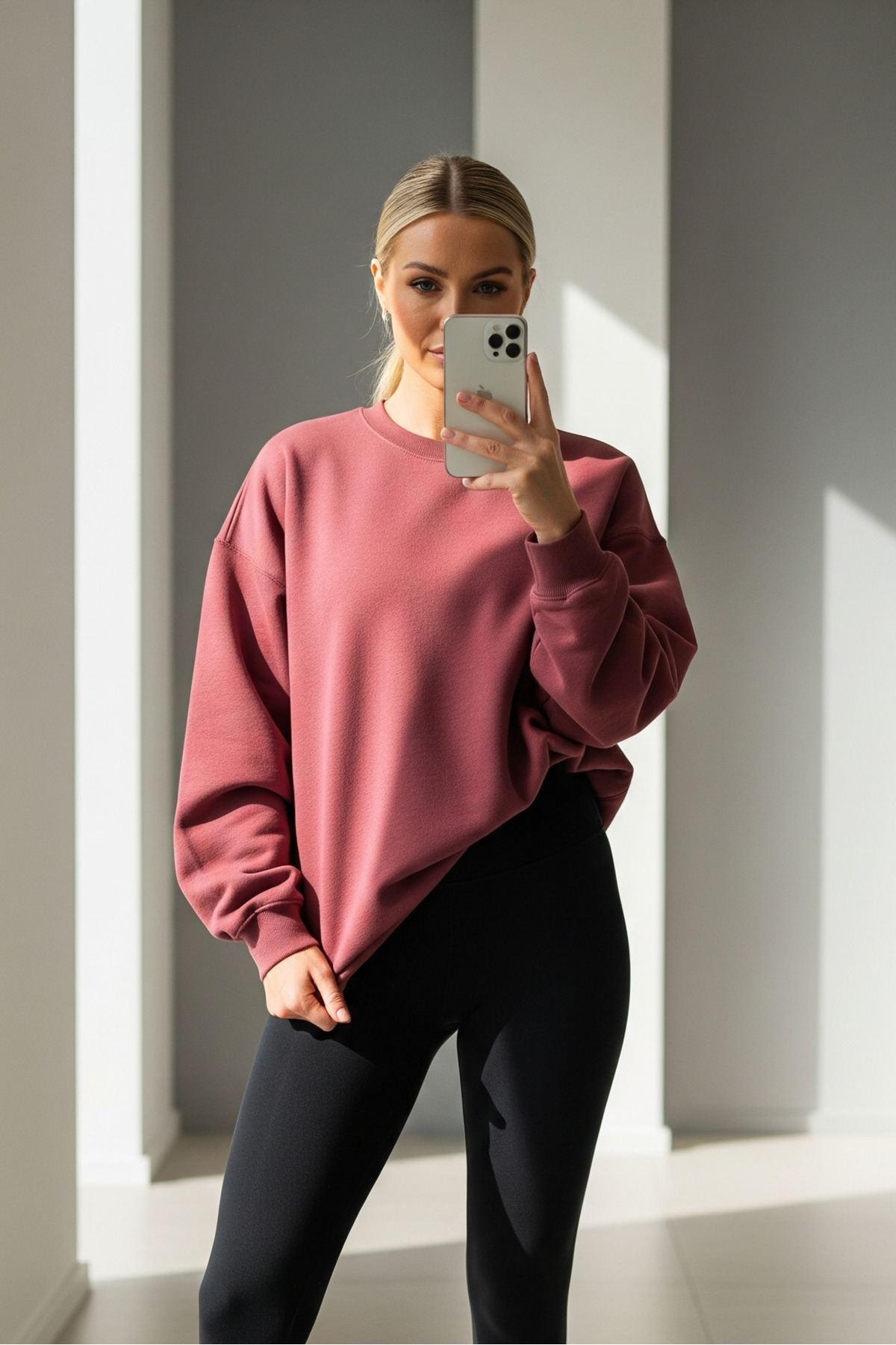Kadın Oversize Kışlık Salaş Fuşya Sweatshirt 3