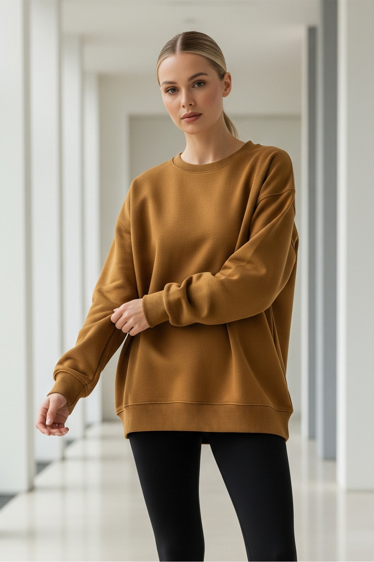 Kadın Oversize Kışlık Salaş Hardal Sweatshirt 5