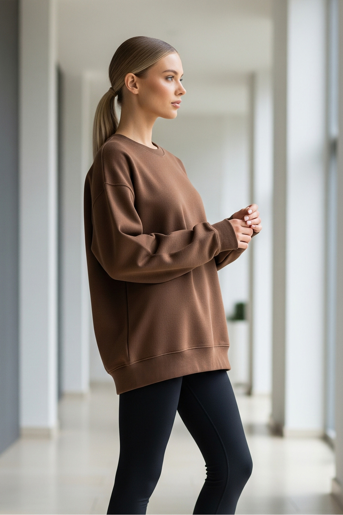 Kadın Oversize Kışlık Salaş KAHVERENGİ Sweatshirt 5