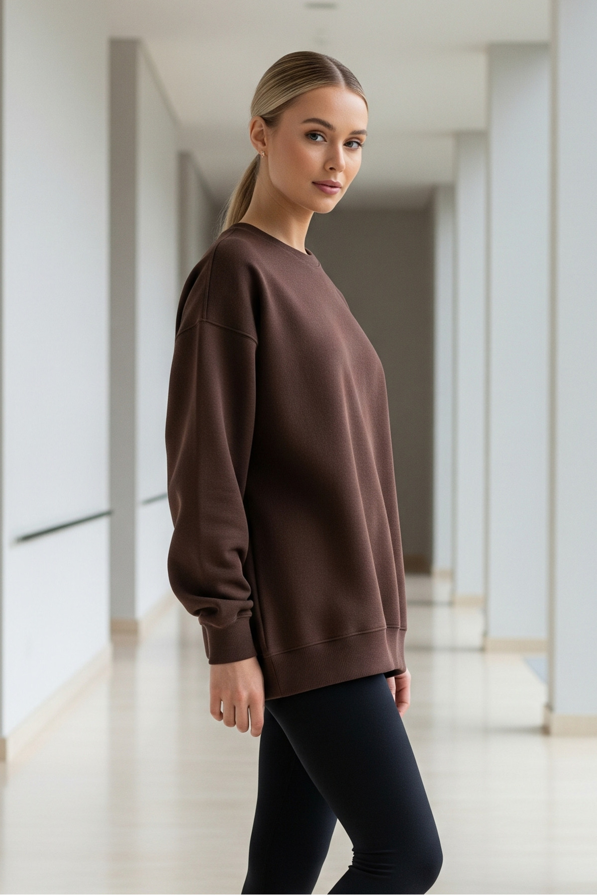 Kadın Oversize Kışlık Salaş KAHVERENGİ Sweatshirt 4