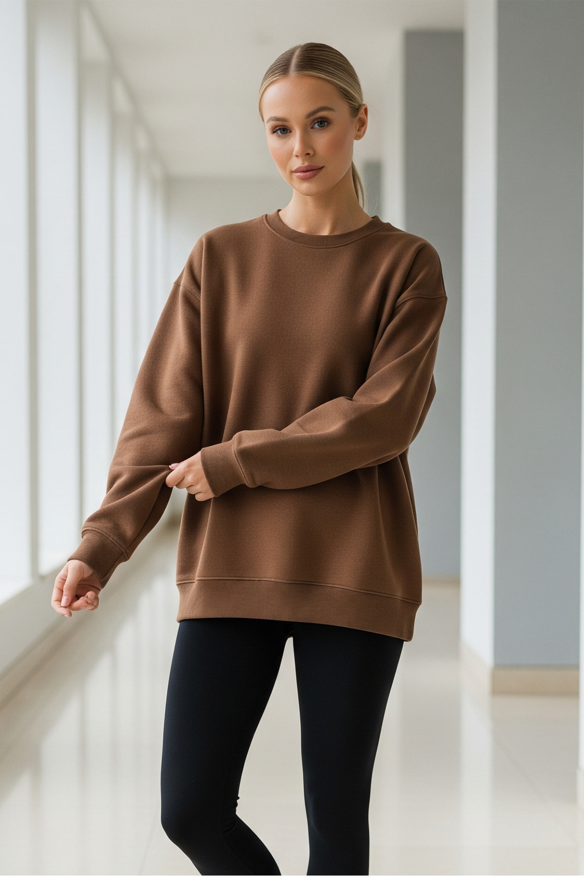 Kadın Oversize Kışlık Salaş KAHVERENGİ Sweatshirt 6