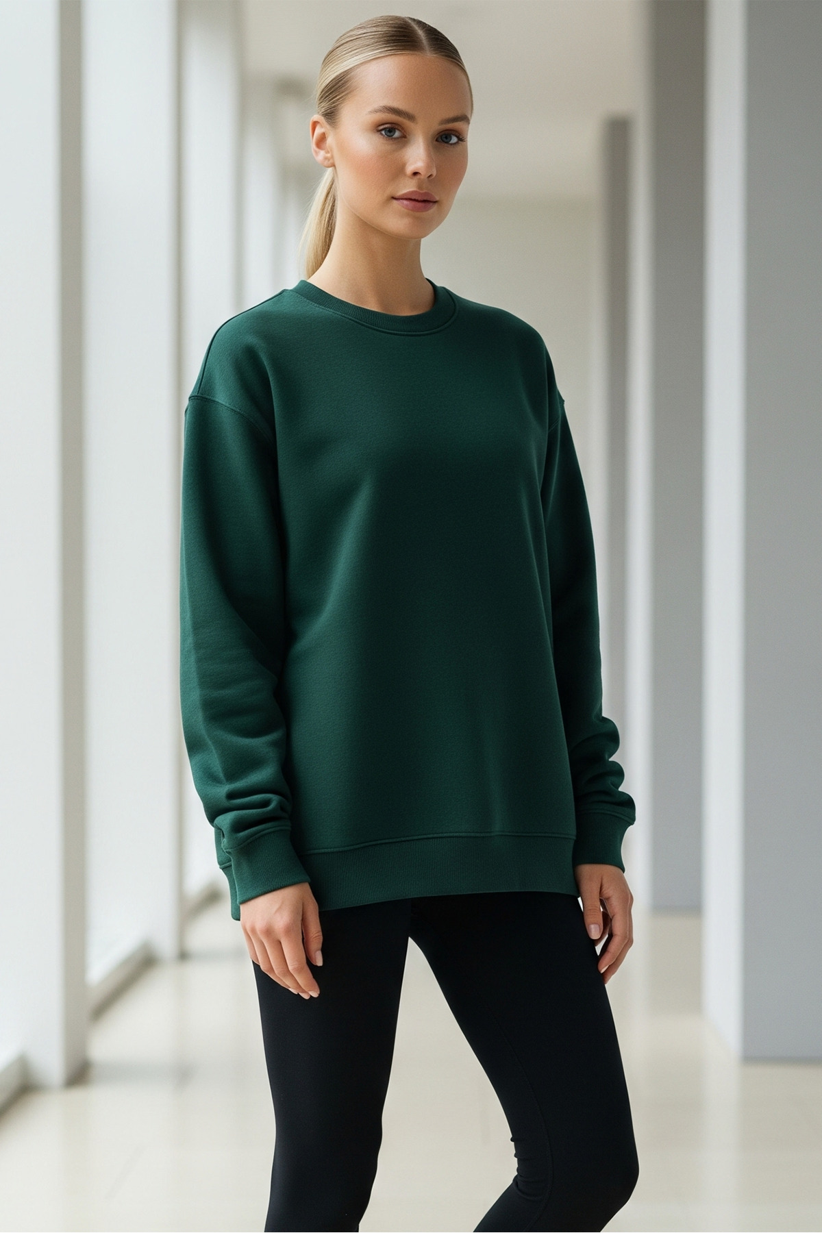 Kadın Oversize Kışlık Salaş KHaki Sweatshirt KOYU 6
