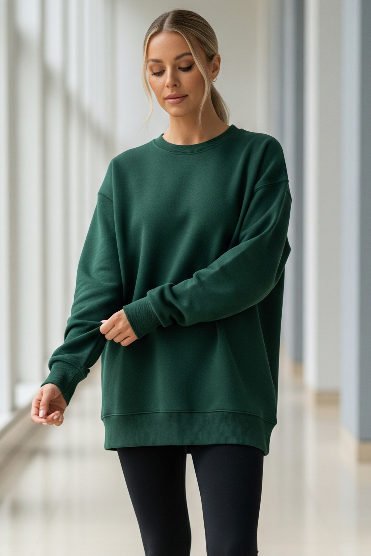 Kadın Oversize Kışlık Salaş KHaki Sweatshirt KOYU 3