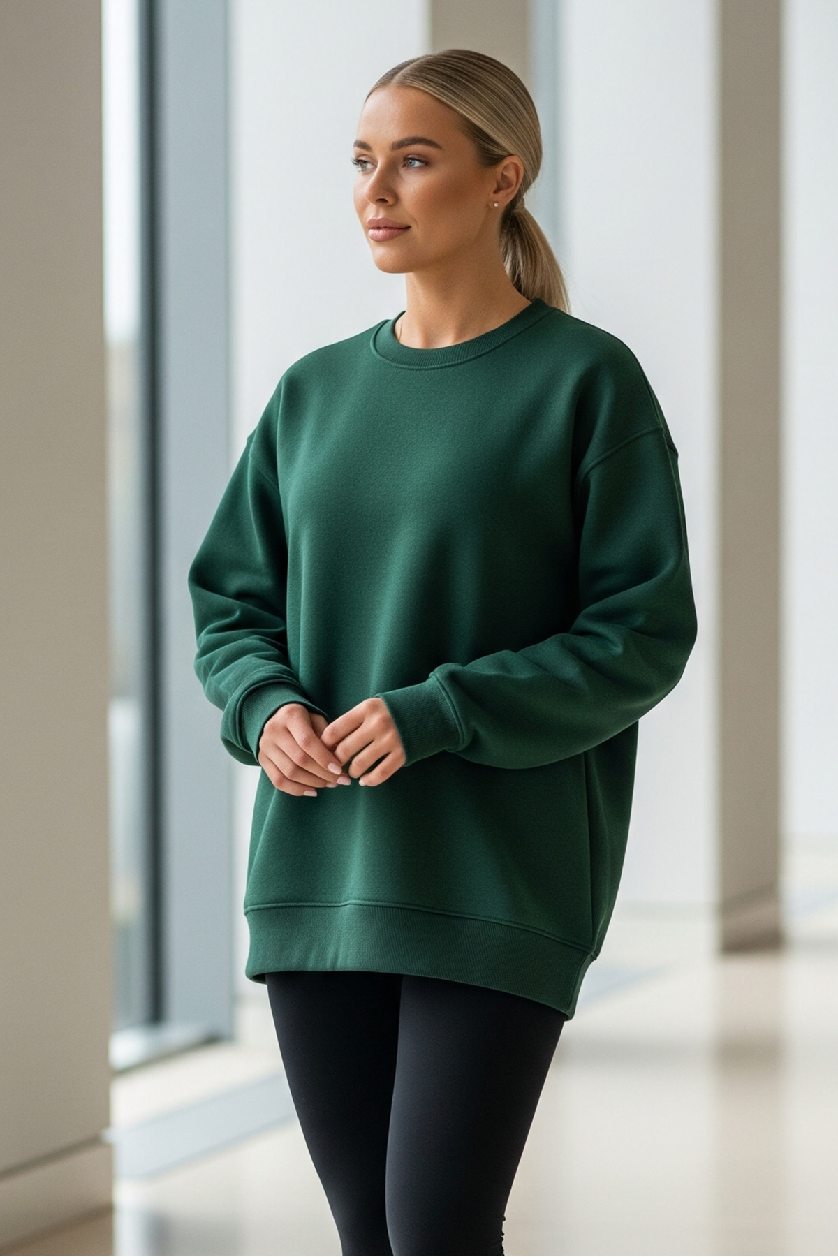 Kadın Oversize Kışlık Salaş KHaki Sweatshirt KOYU 4