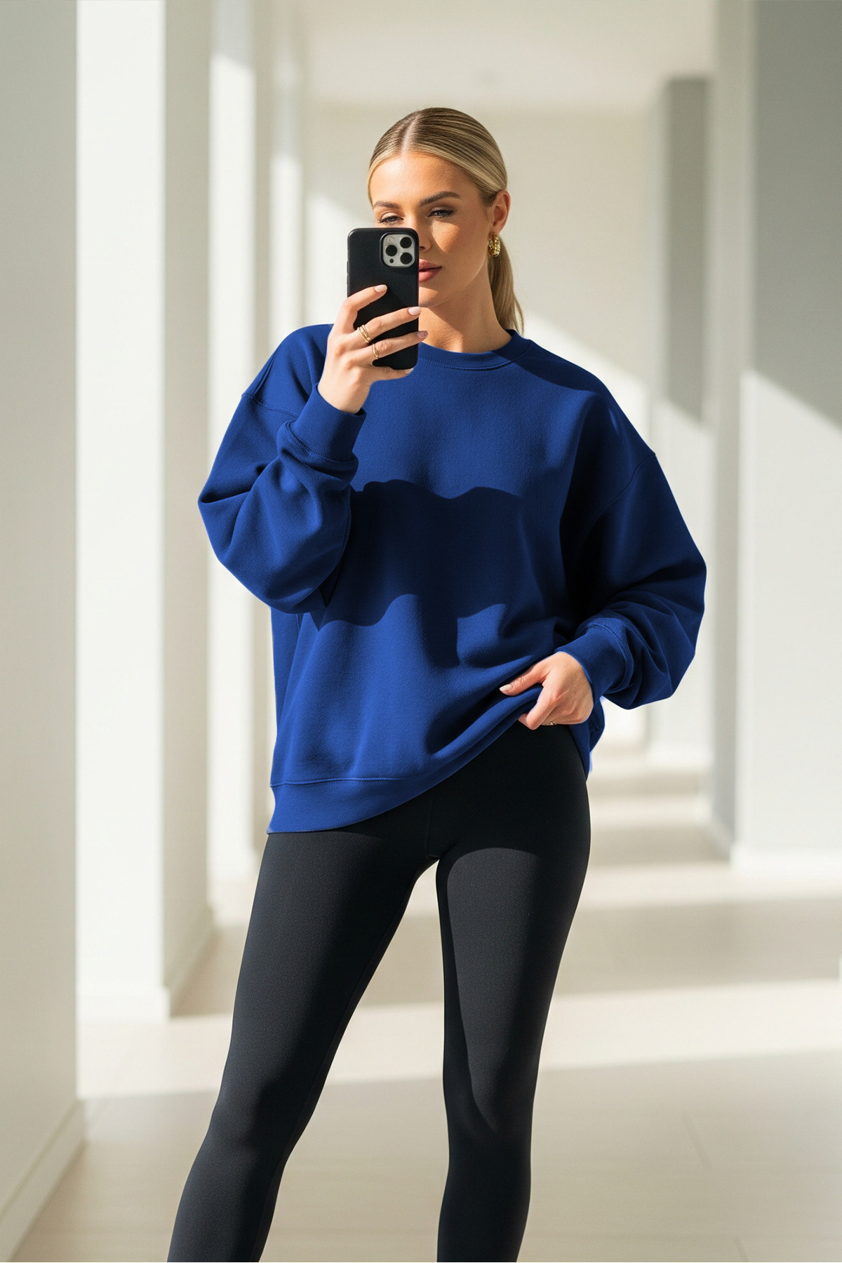 Kadın Oversize Kışlık Salaş Mavi Sweatshirt 3
