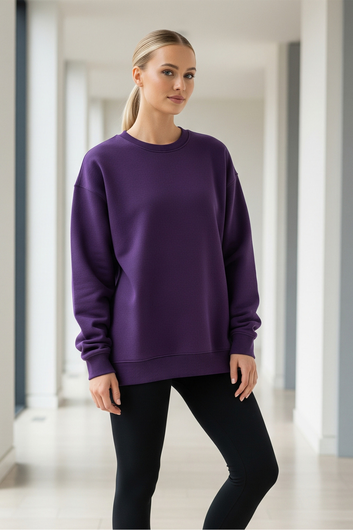 Kadın Oversize Kışlık Salaş Mor Sweatshirt 3