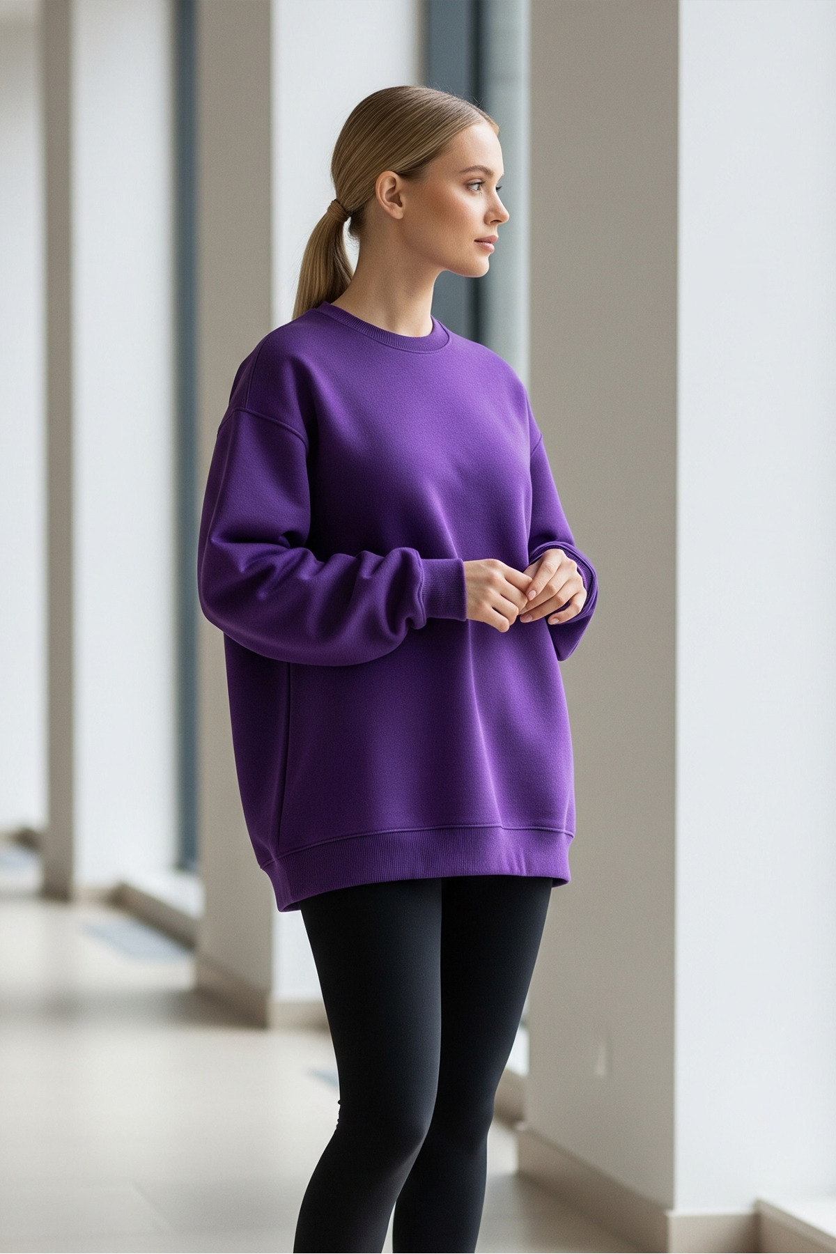 Kadın Oversize Kışlık Salaş Mor Sweatshirt 5