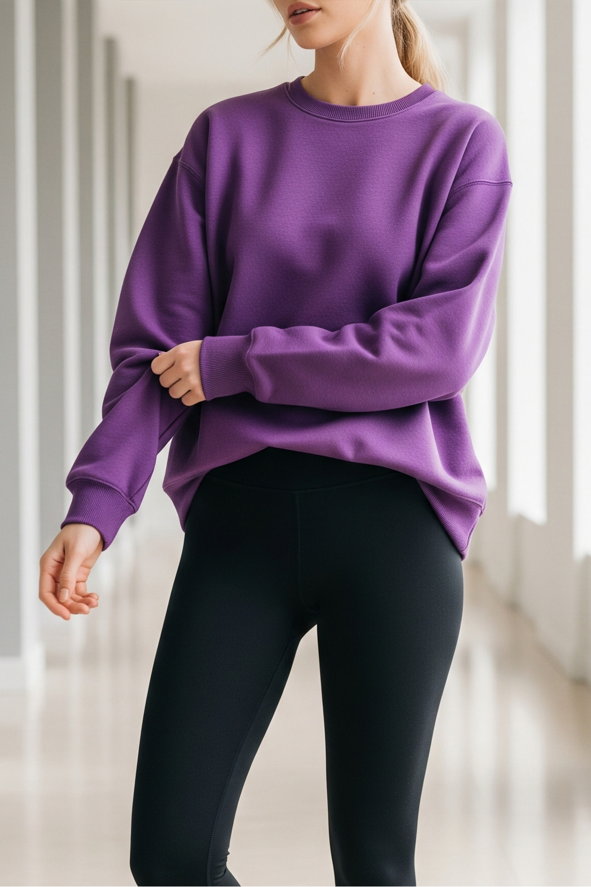 Kadın Oversize Kışlık Salaş Mor Sweatshirt 4