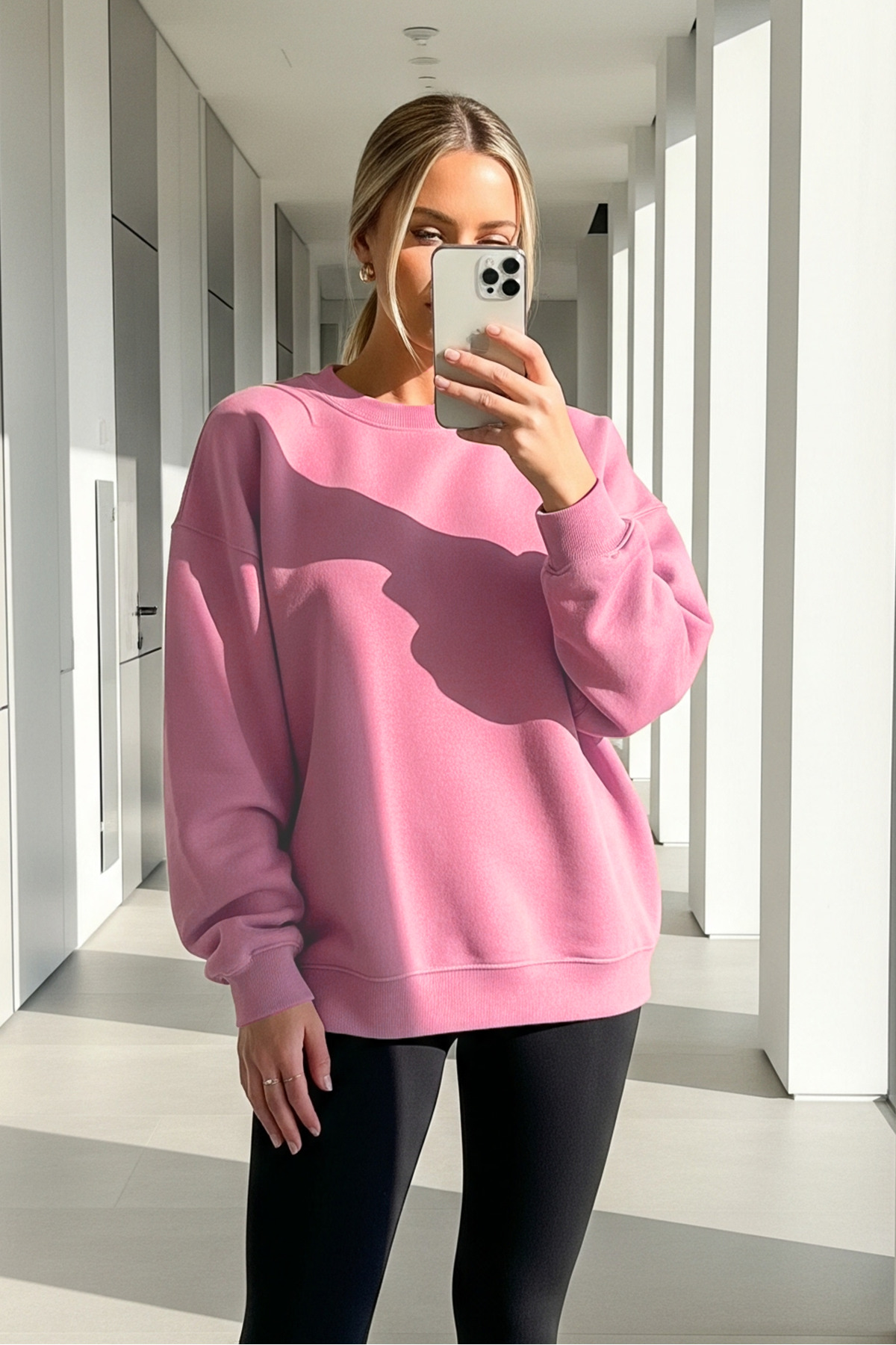 Kadın Oversize Kışlık Salaş Pembe Sweatshirt 4