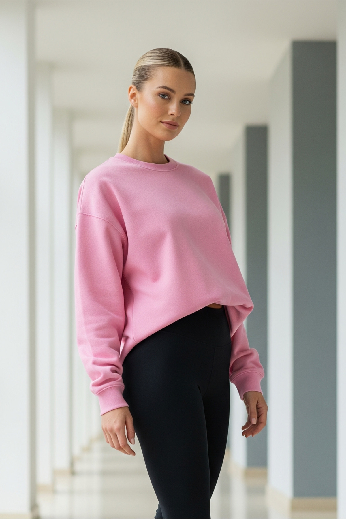 Kadın Oversize Kışlık Salaş Pembe Sweatshirt 6