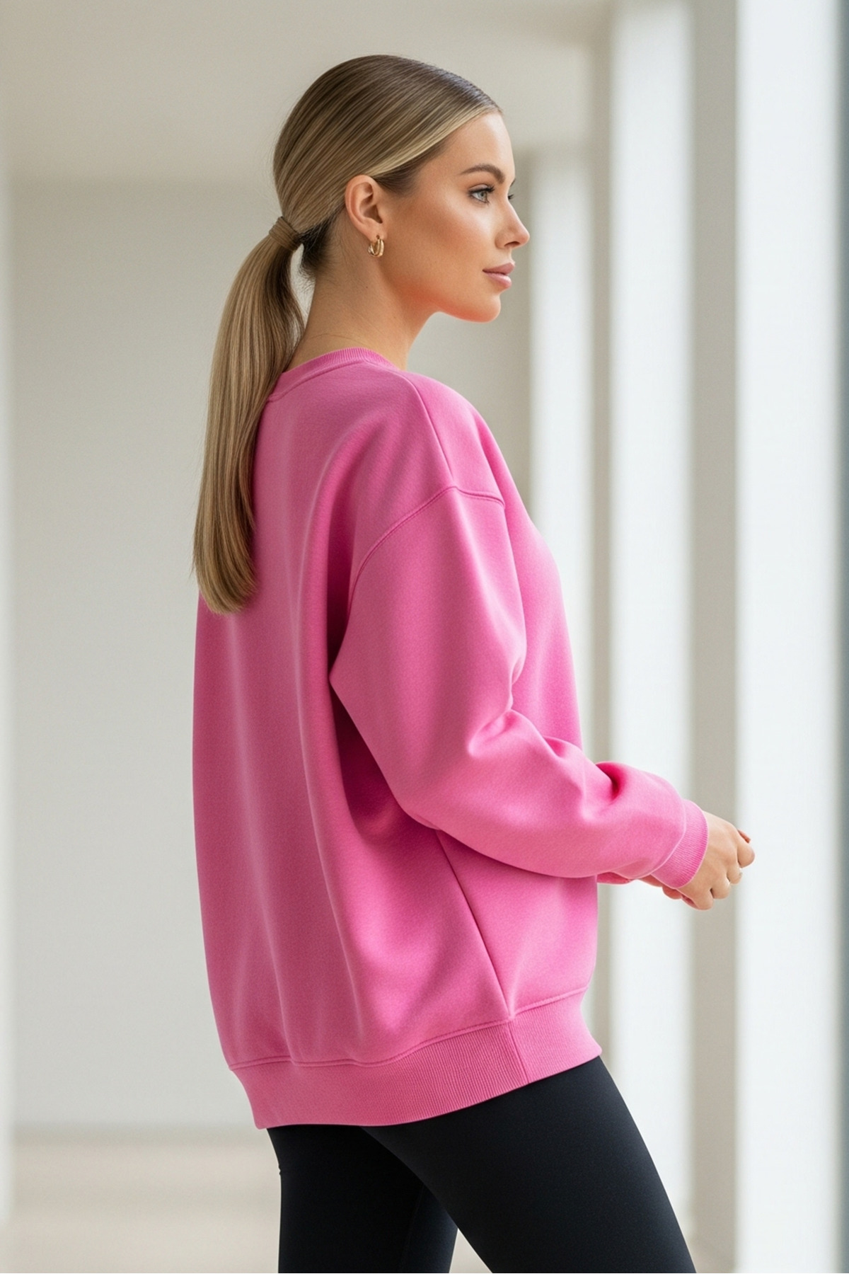 Kadın Oversize Kışlık Salaş Pembe Sweatshirt 7