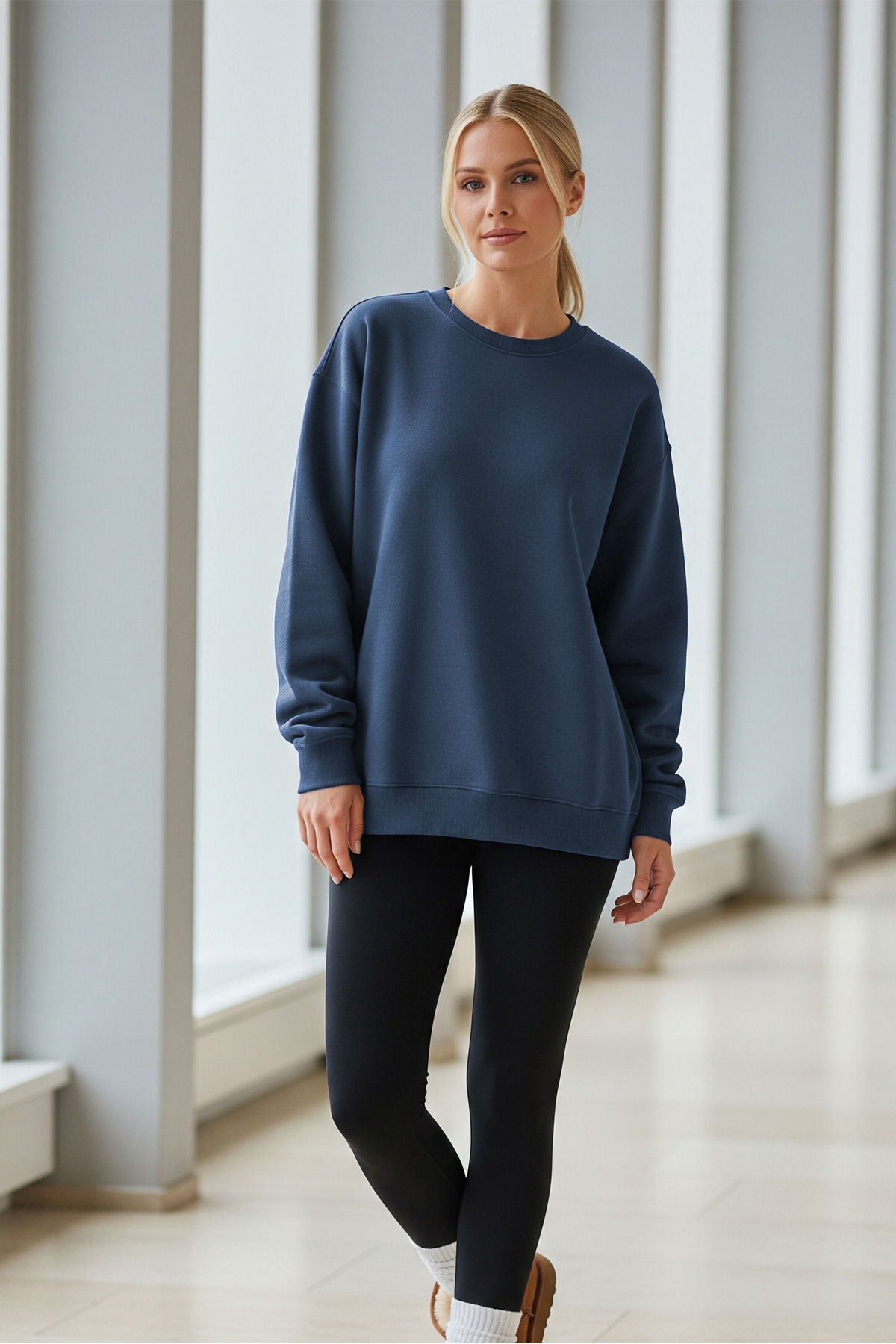 Kadın Oversize Kışlık Salaş Saks Sweatshirt 6