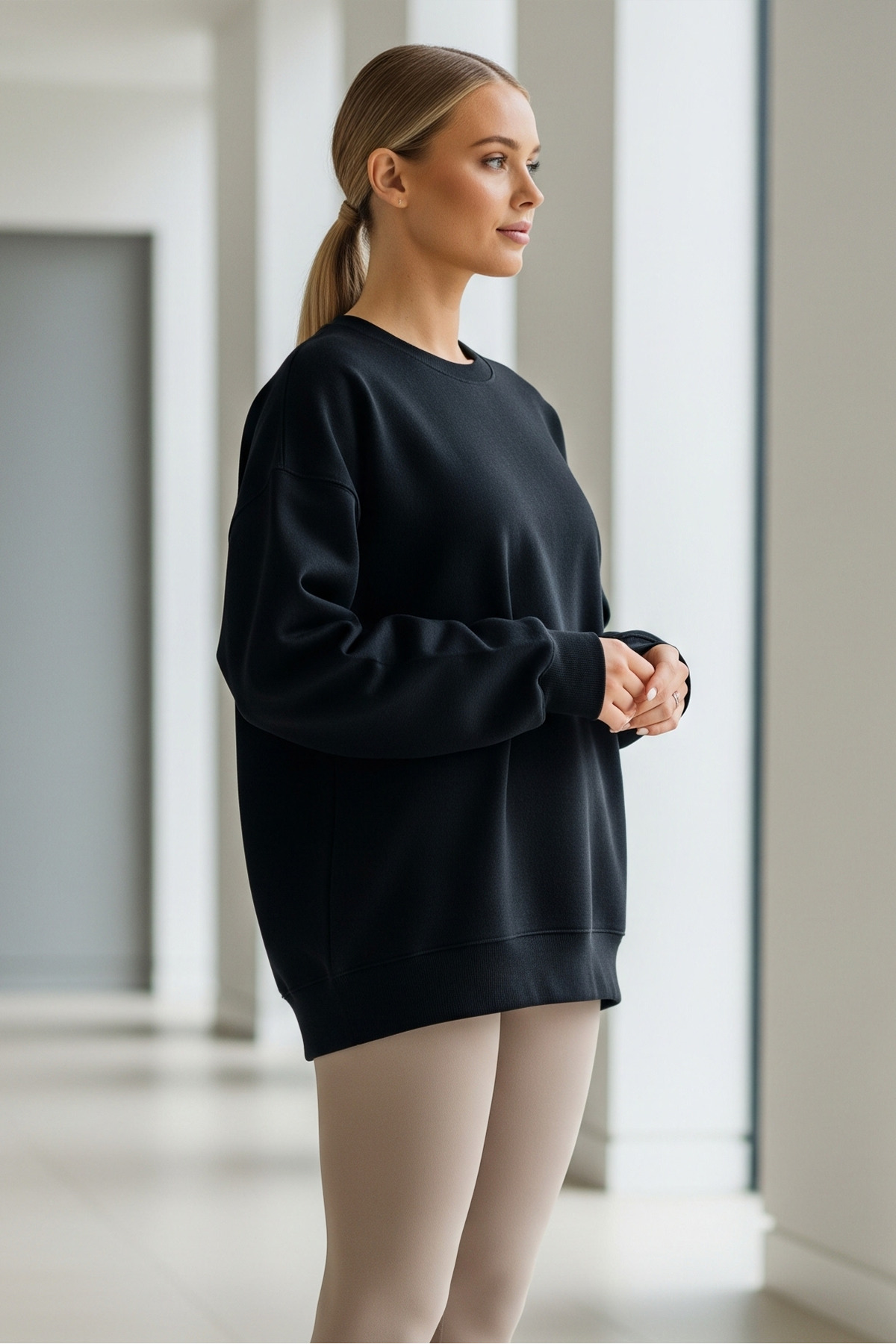 Kadın Oversize Kışlık Salaş Siyah Sweatshirt 4