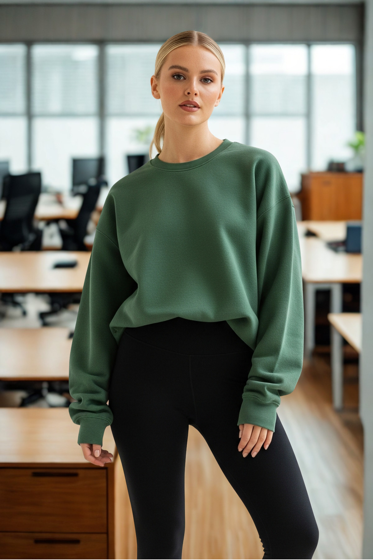 Kadın Oversize Kışlık Salaş YEŞİL Sweatshirt 5