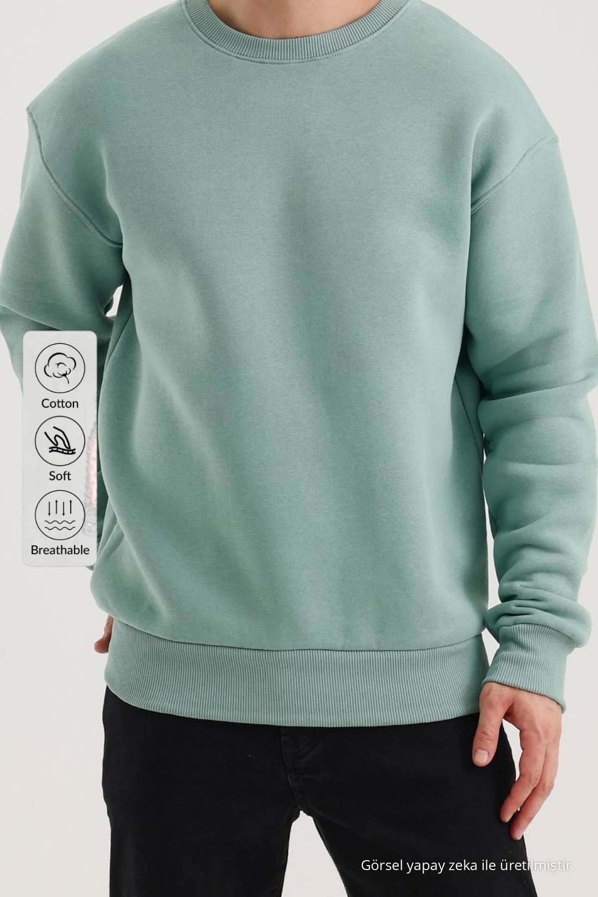 Erkek Bisiklet Yaka Salaş Çağla Sweatshirt 5