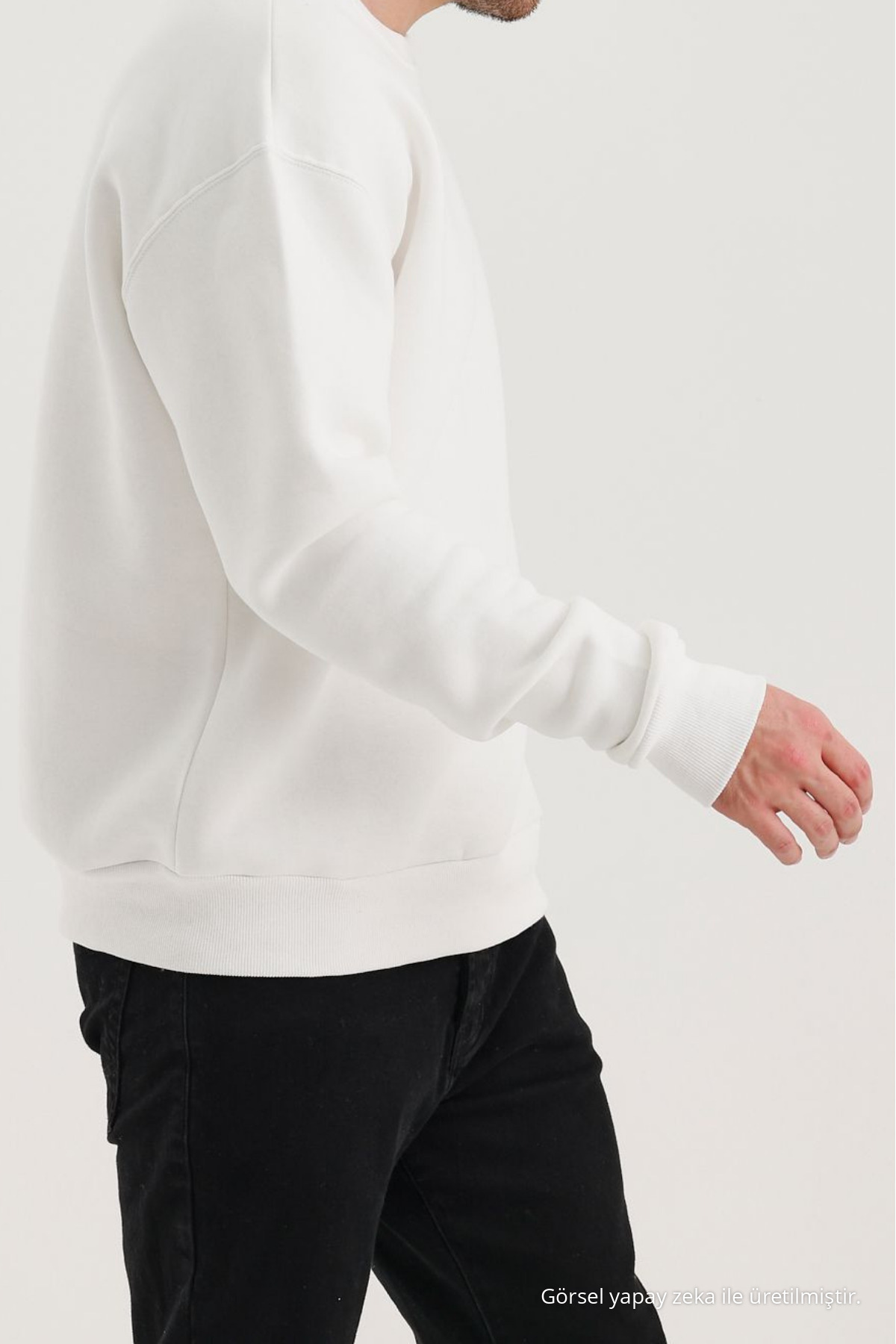 Erkek Bisiklet Yaka Salaş Ekru Sweatshirt 5