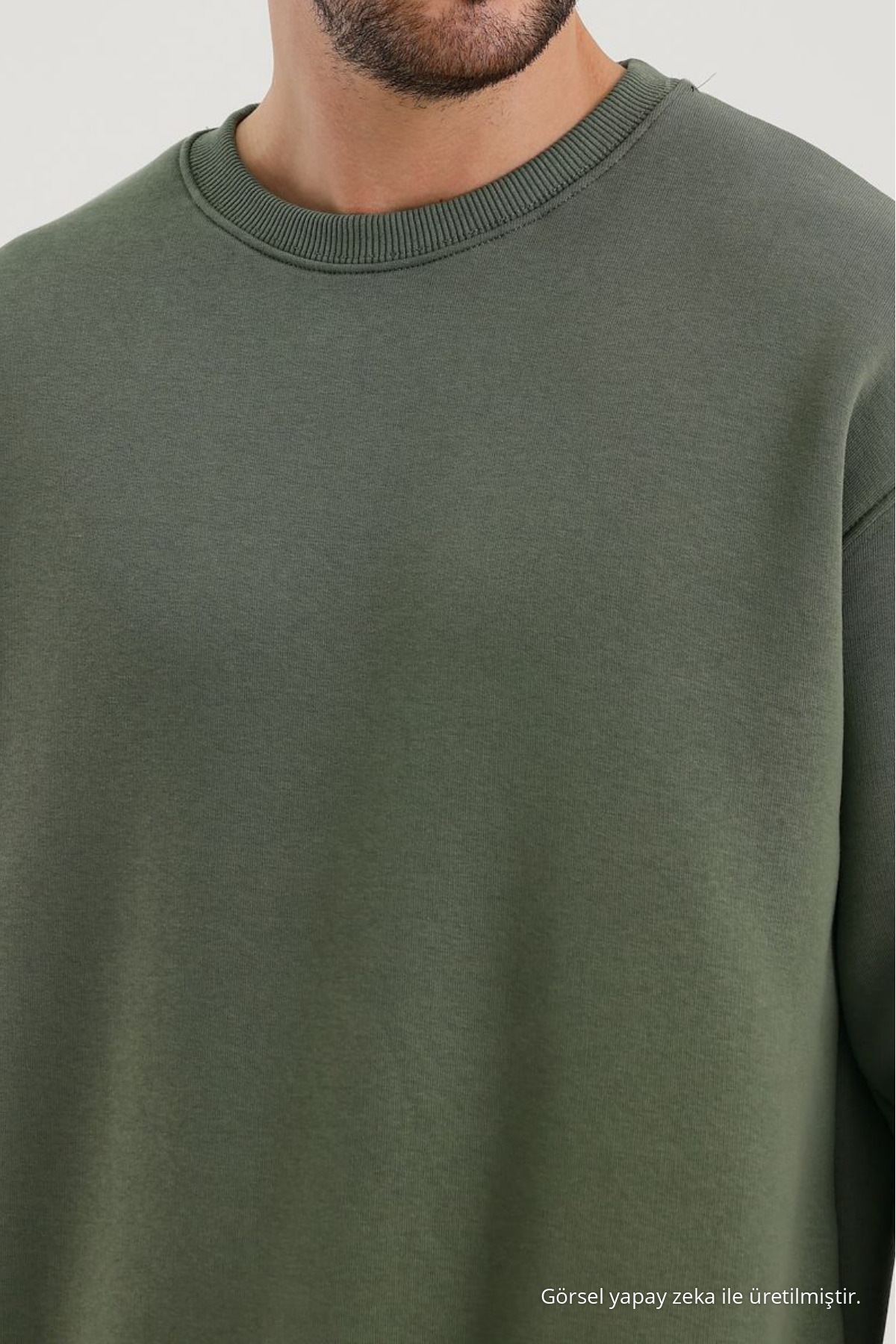 Erkek Bisiklet Yaka Salaş HAKİ Sweatshirt 5