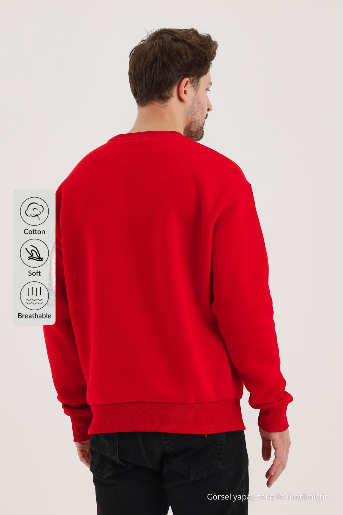 Erkek Bisiklet Yaka Salaş KIRMIZI Sweatshirt 4