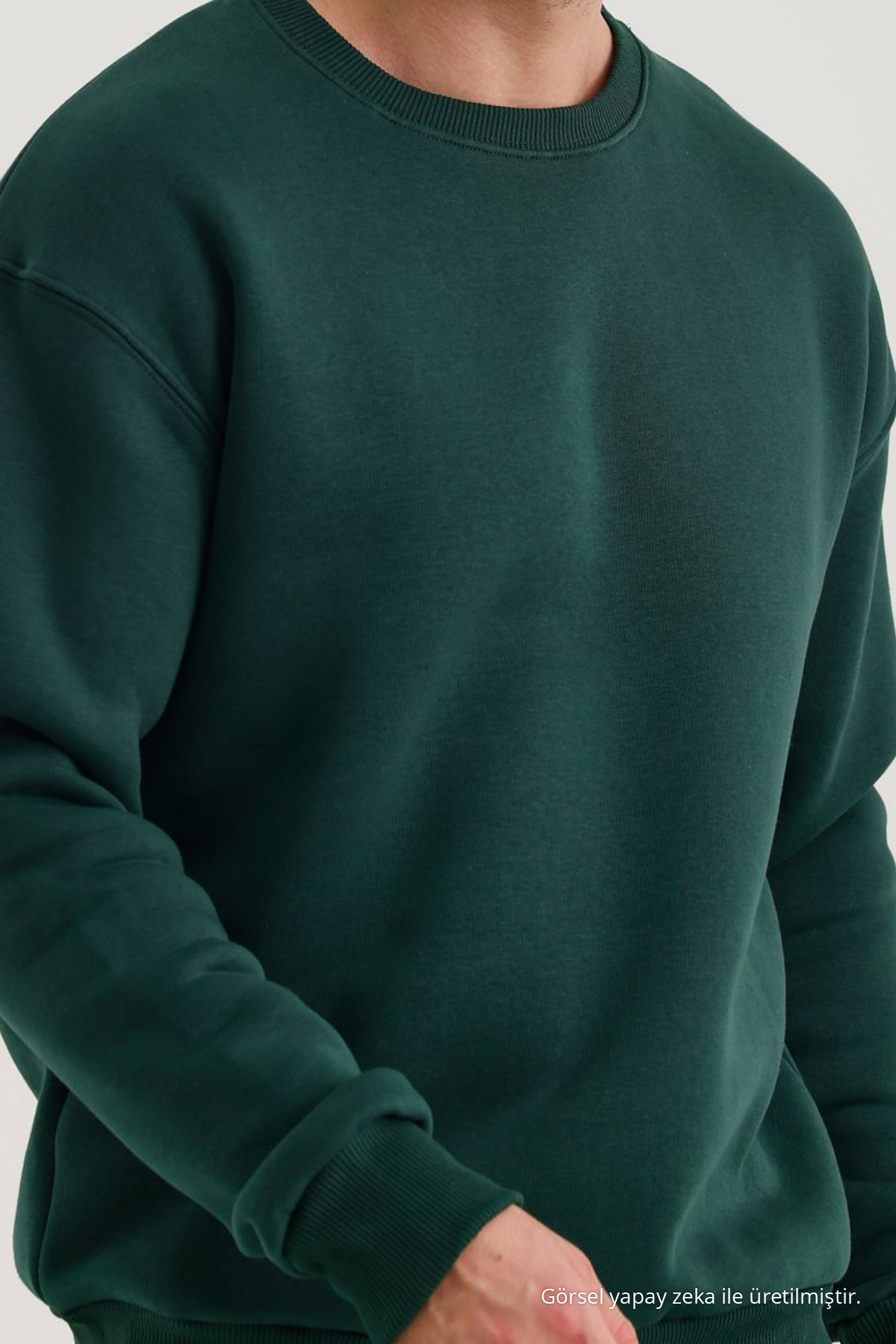 Erkek Bisiklet Yaka Salaş KOYU Sweatshirt 5