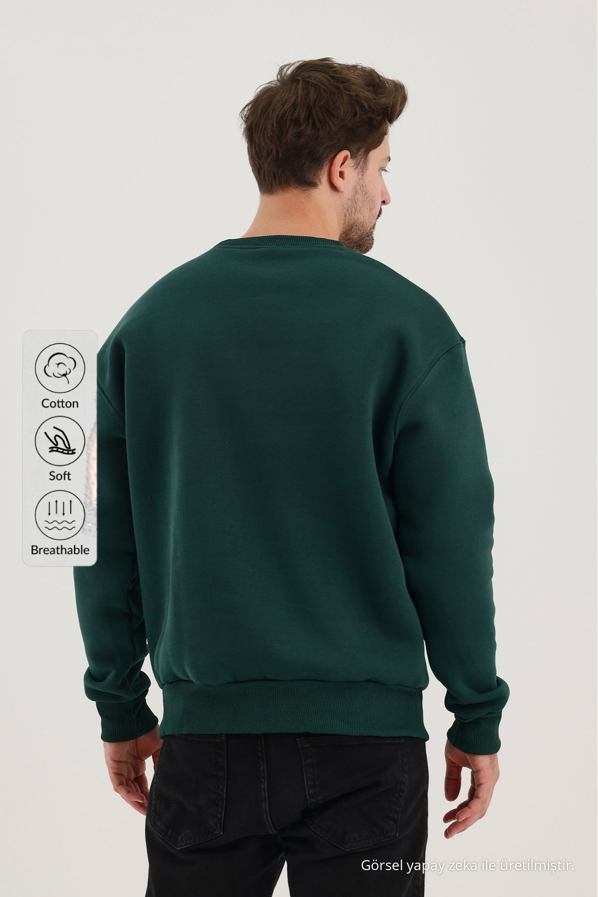 Erkek Bisiklet Yaka Salaş KOYU Sweatshirt 4