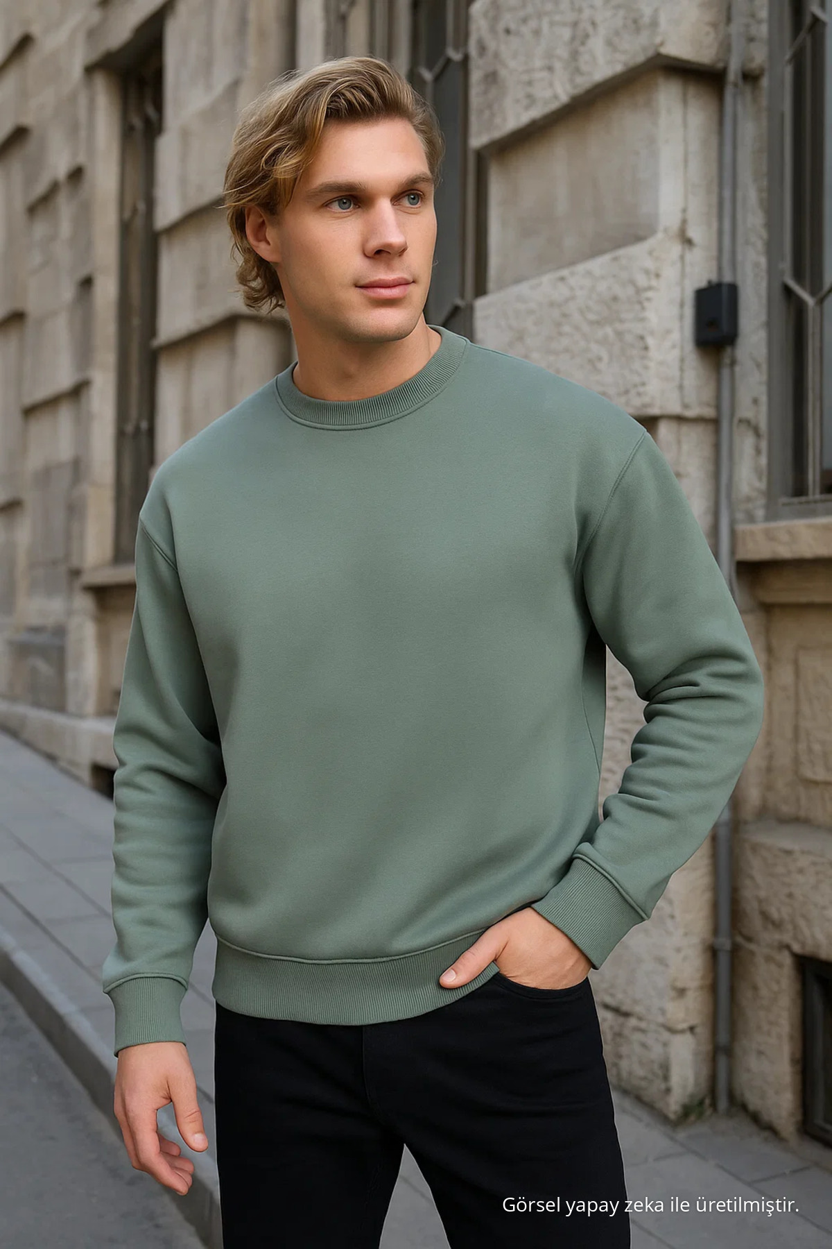 Erkek Bisiklet Yaka Salaş Küf Sweatshirt 3