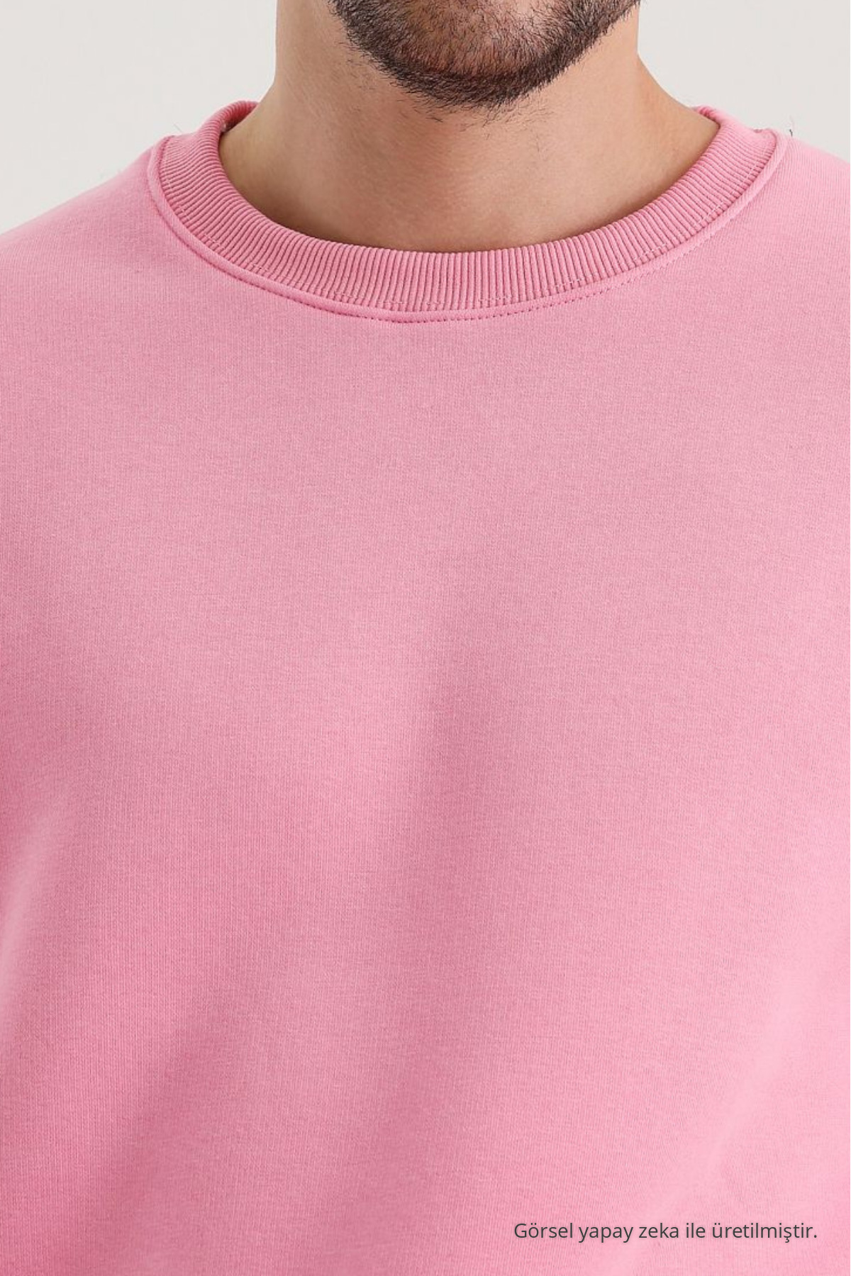 Erkek Bisiklet Yaka Salaş Pembe Sweatshirt 5
