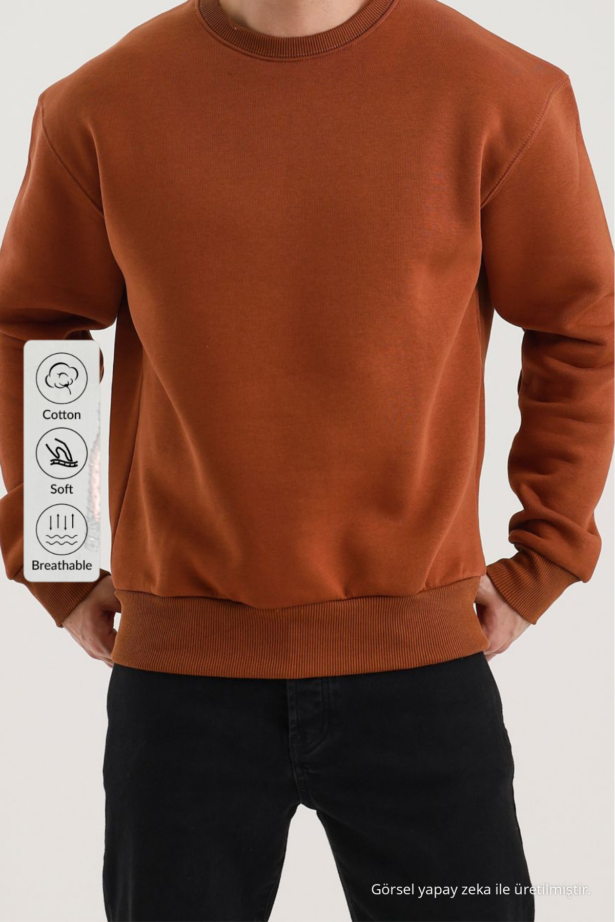 Erkek Bisiklet Yaka Salaş Tarçın Sweatshirt TARÇIN 4