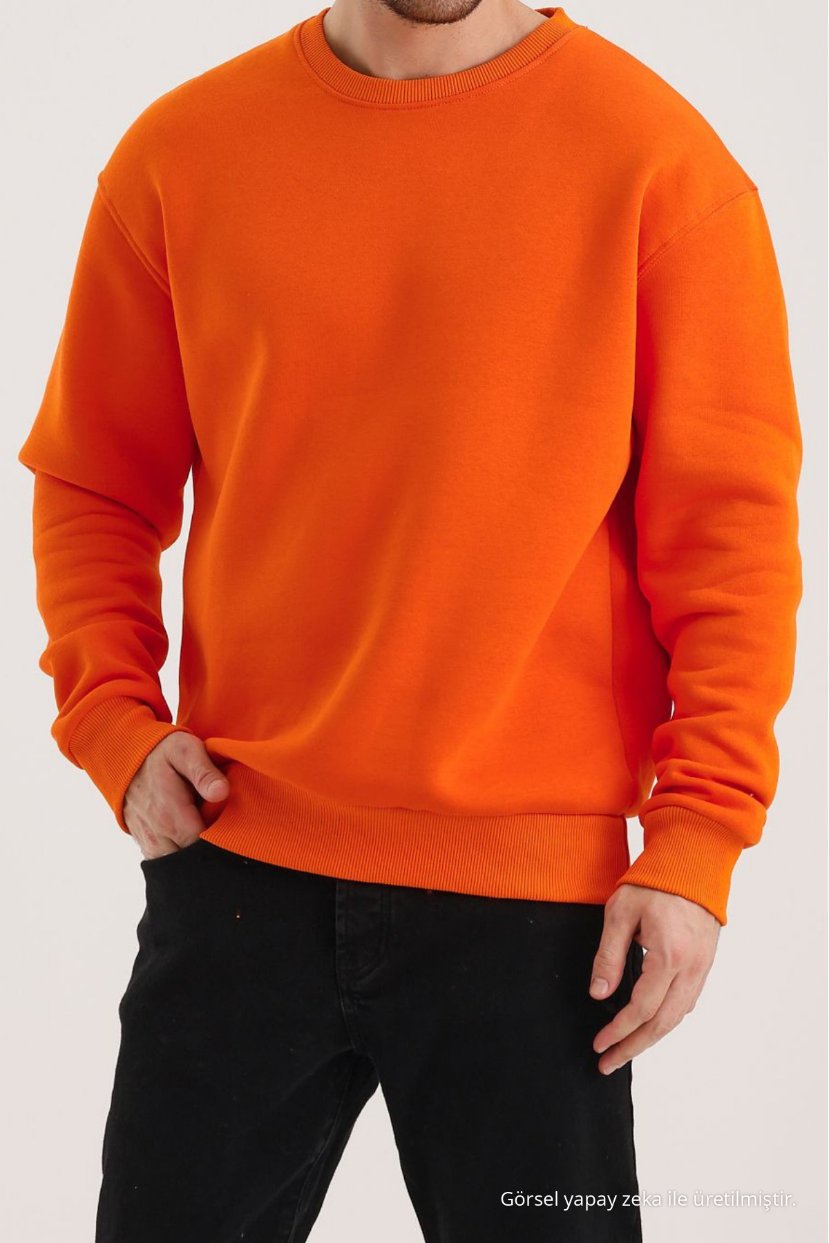 Erkek Bisiklet Yaka Salaş Turuncu Sweatshirt 5