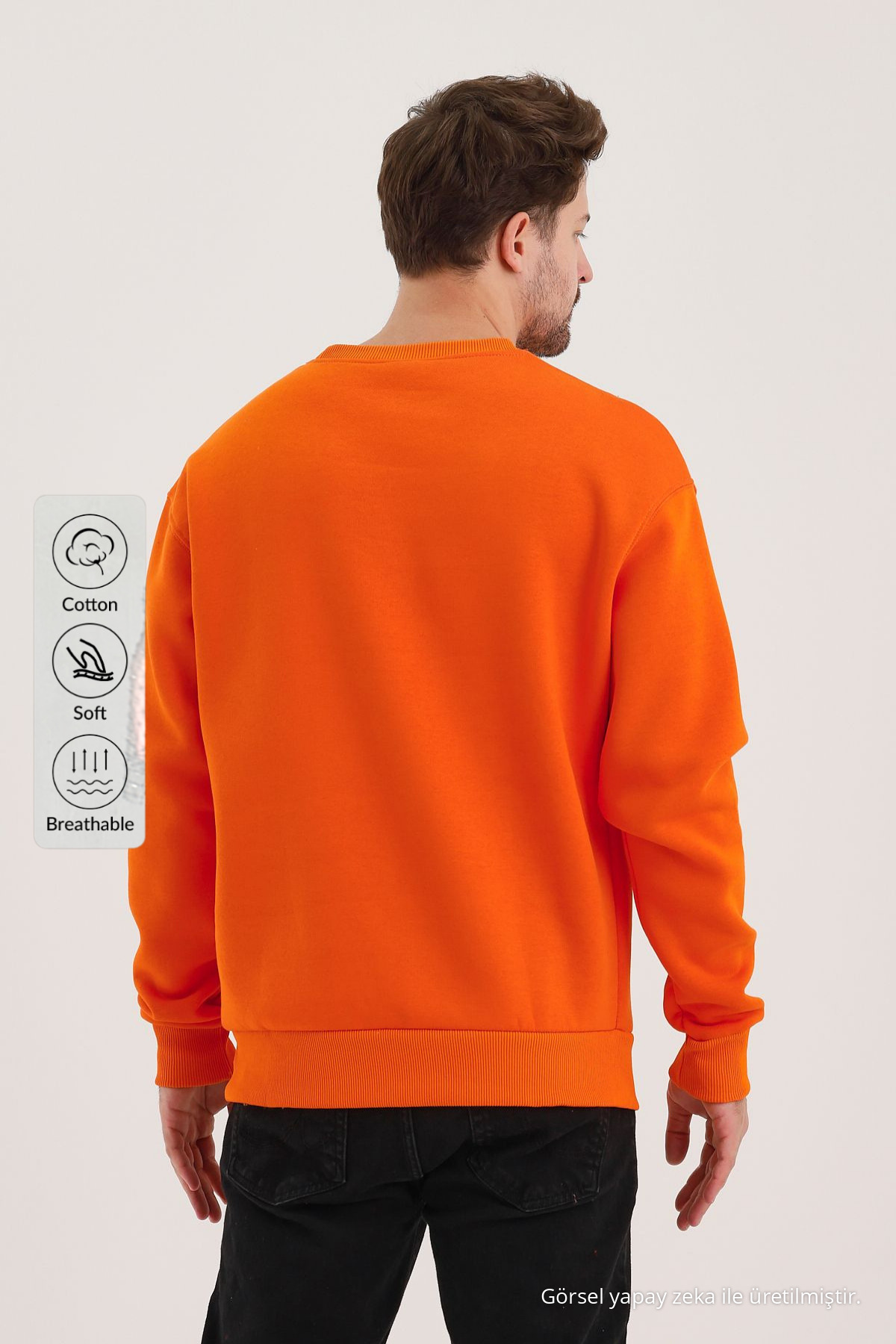 Erkek Bisiklet Yaka Salaş Turuncu Sweatshirt 4