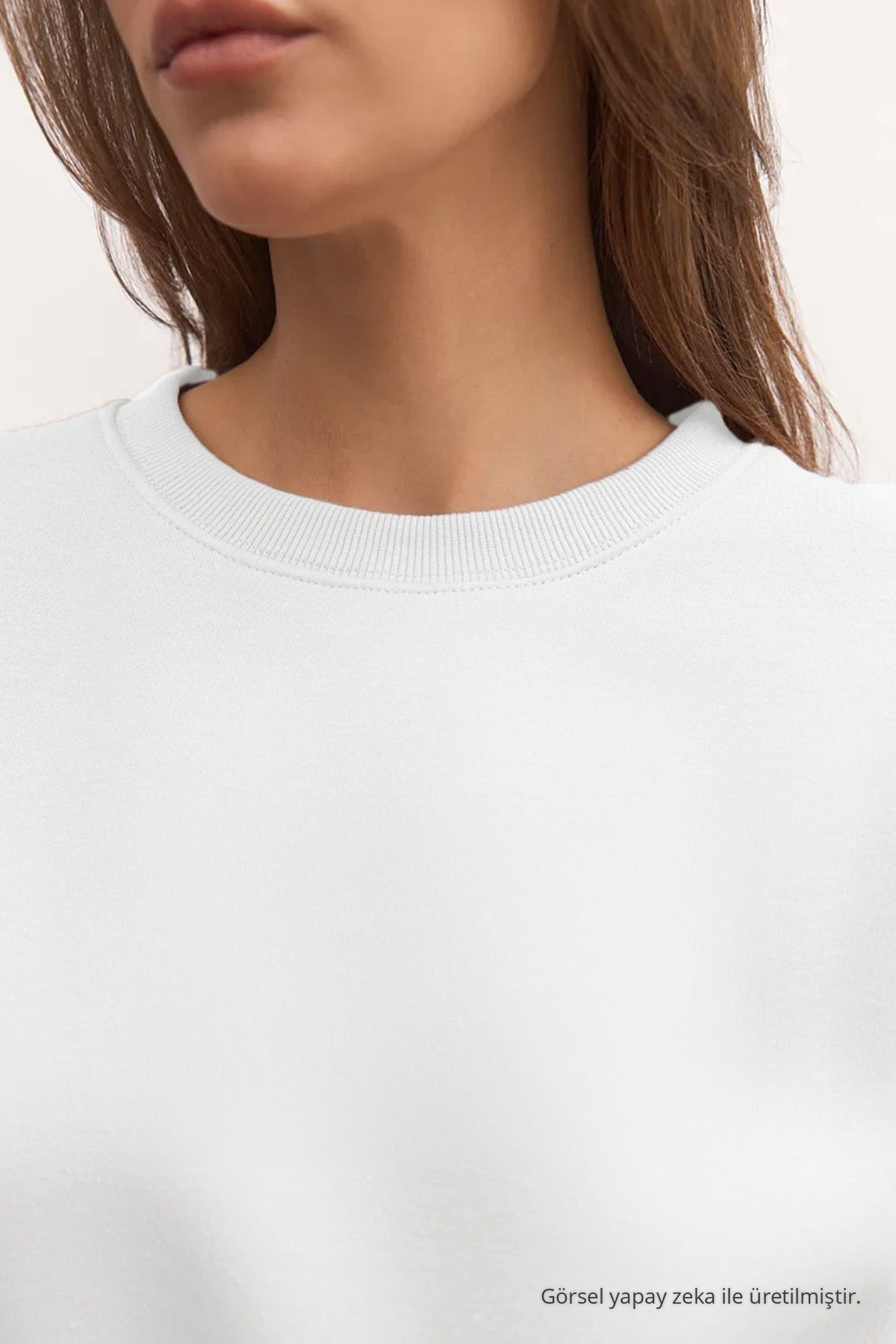 Kadın Basic Oversize Kışlık Beyaz Sweatshirt 4