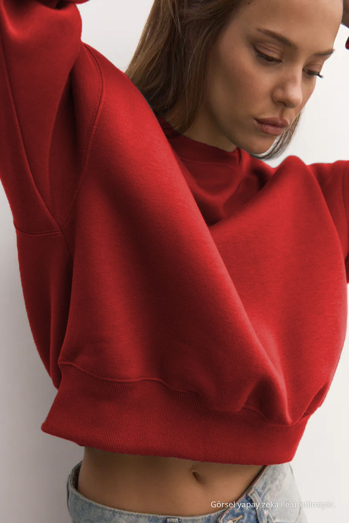 Kadın Basic Oversize Kışlık Bordo Sweatshirt 6
