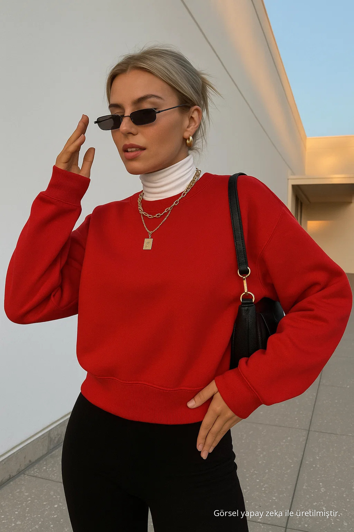 Kadın Basic Oversize Kışlık Bordo Sweatshirt 5