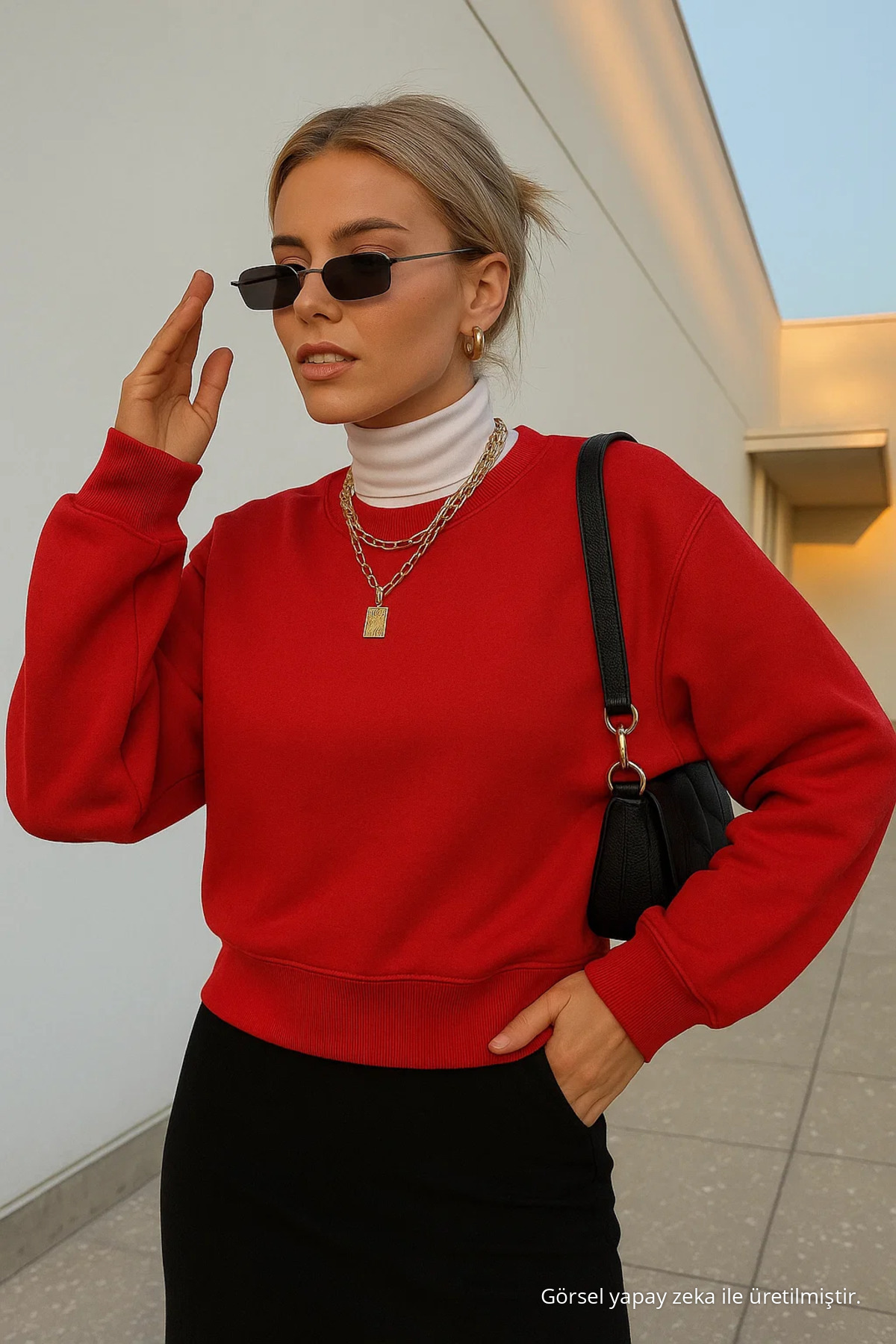 Kadın Basic Oversize Kışlık Bordo Sweatshirt 3