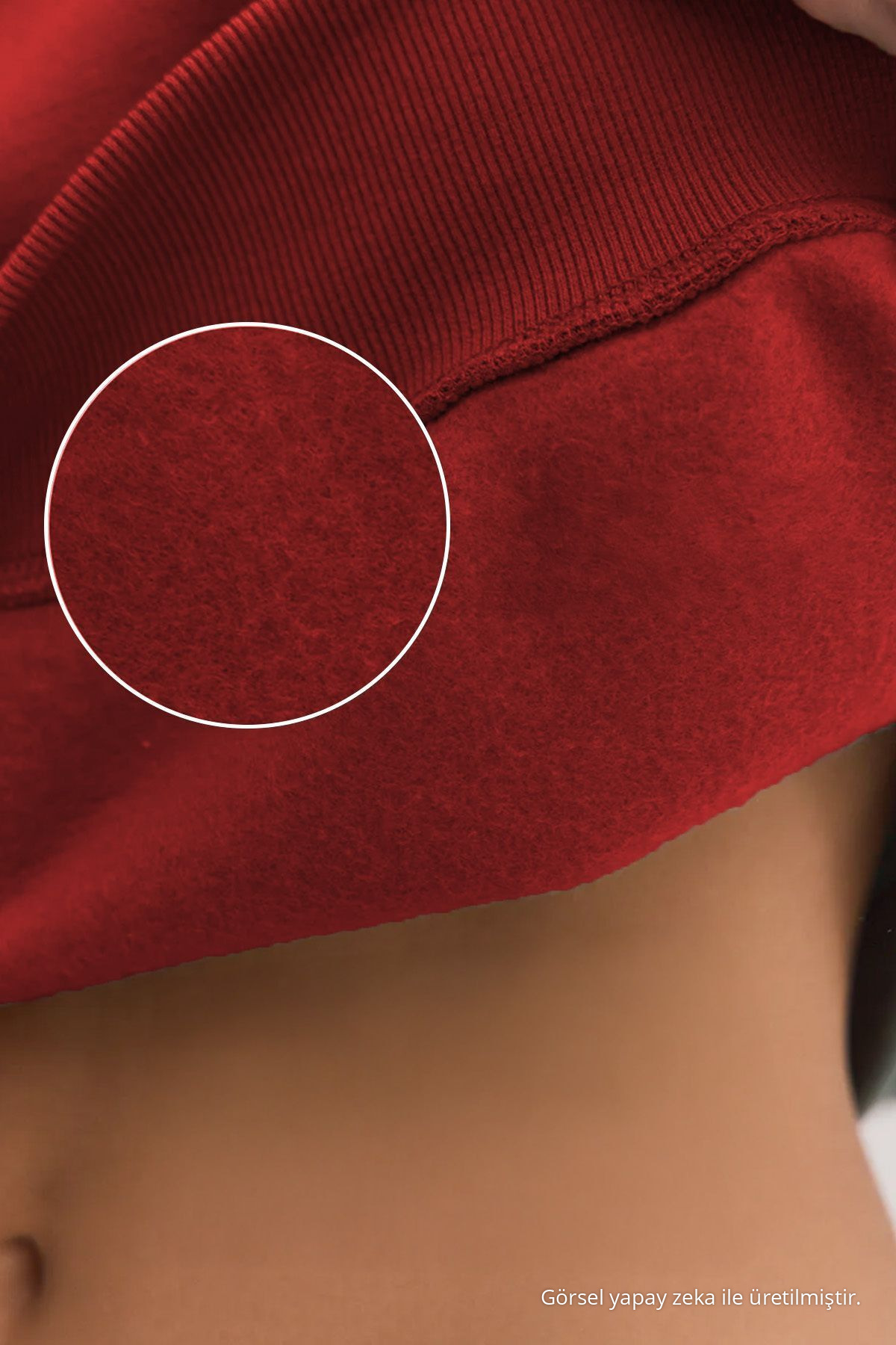 Kadın Basic Oversize Kışlık Bordo Sweatshirt 4