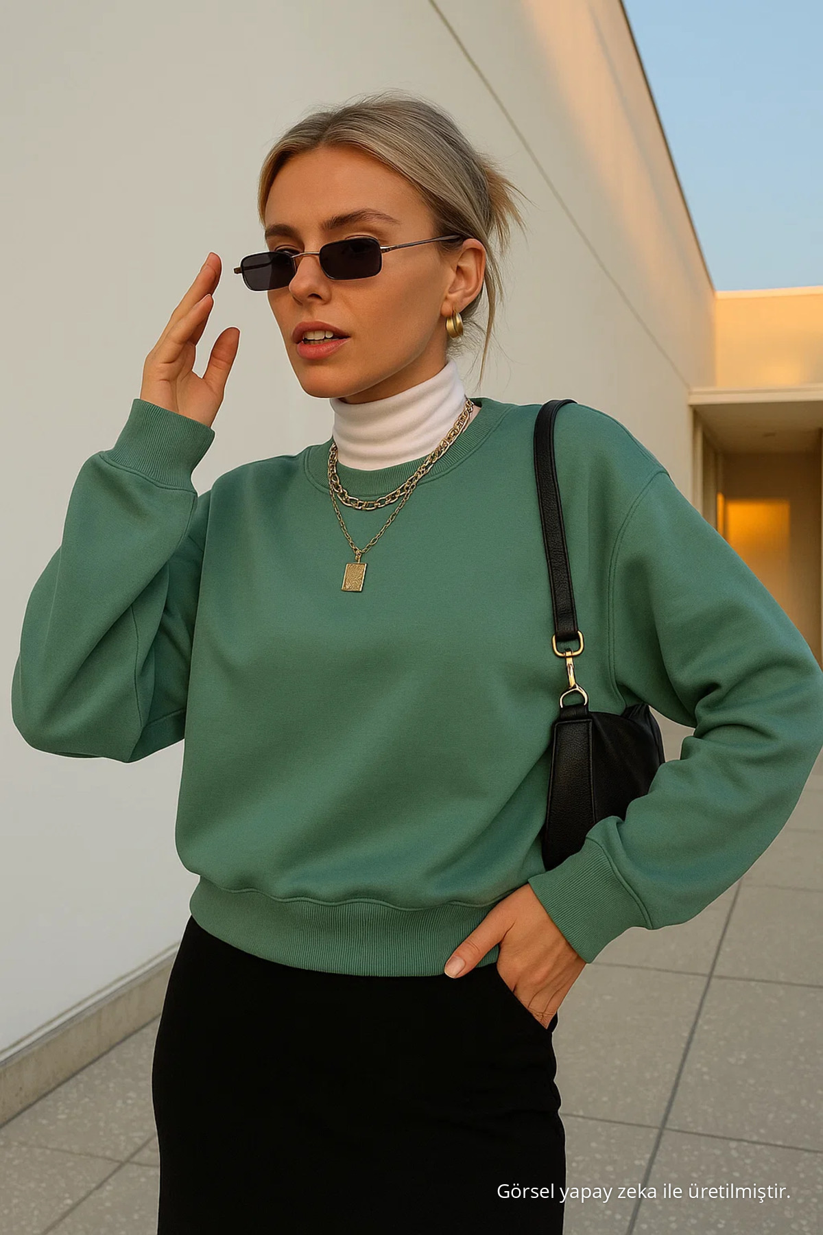 Kadın Basic Oversize Kışlık Çağla Sweatshirt 5