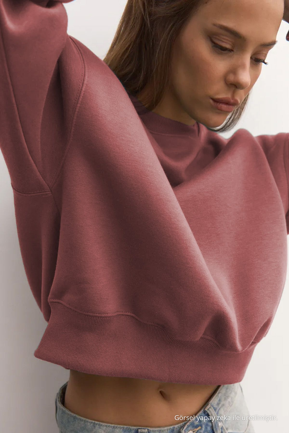 Kadın Basic Oversize Gül Kurusu Sweatshirt 6