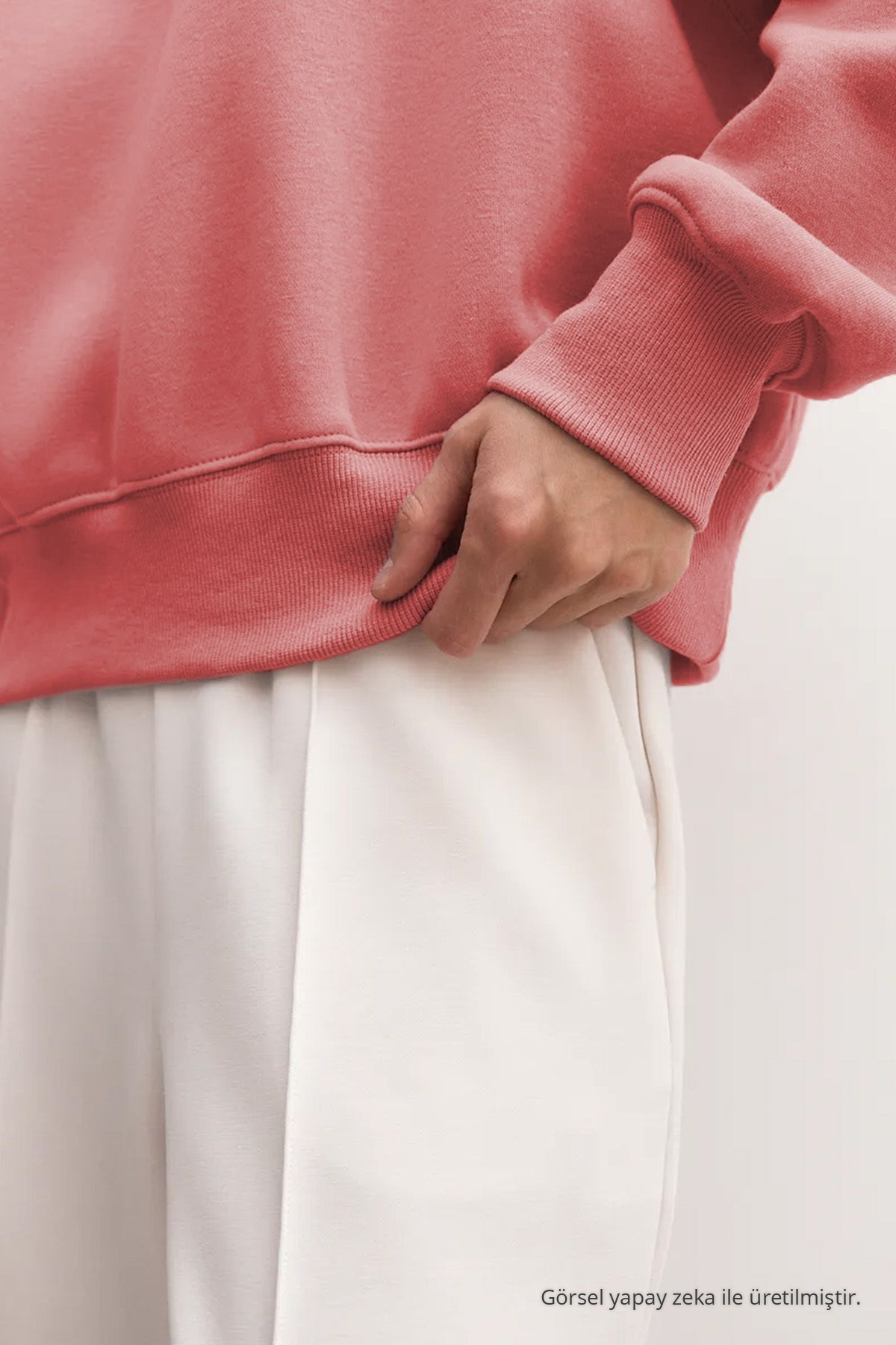 Kadın Basic Oversize Kışlık Pembe Sweatshirt 7
