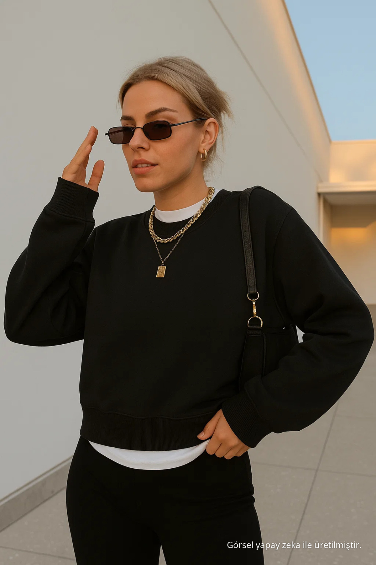 Kadın Basic Oversize Kışlık Siyah Sweatshirt 5