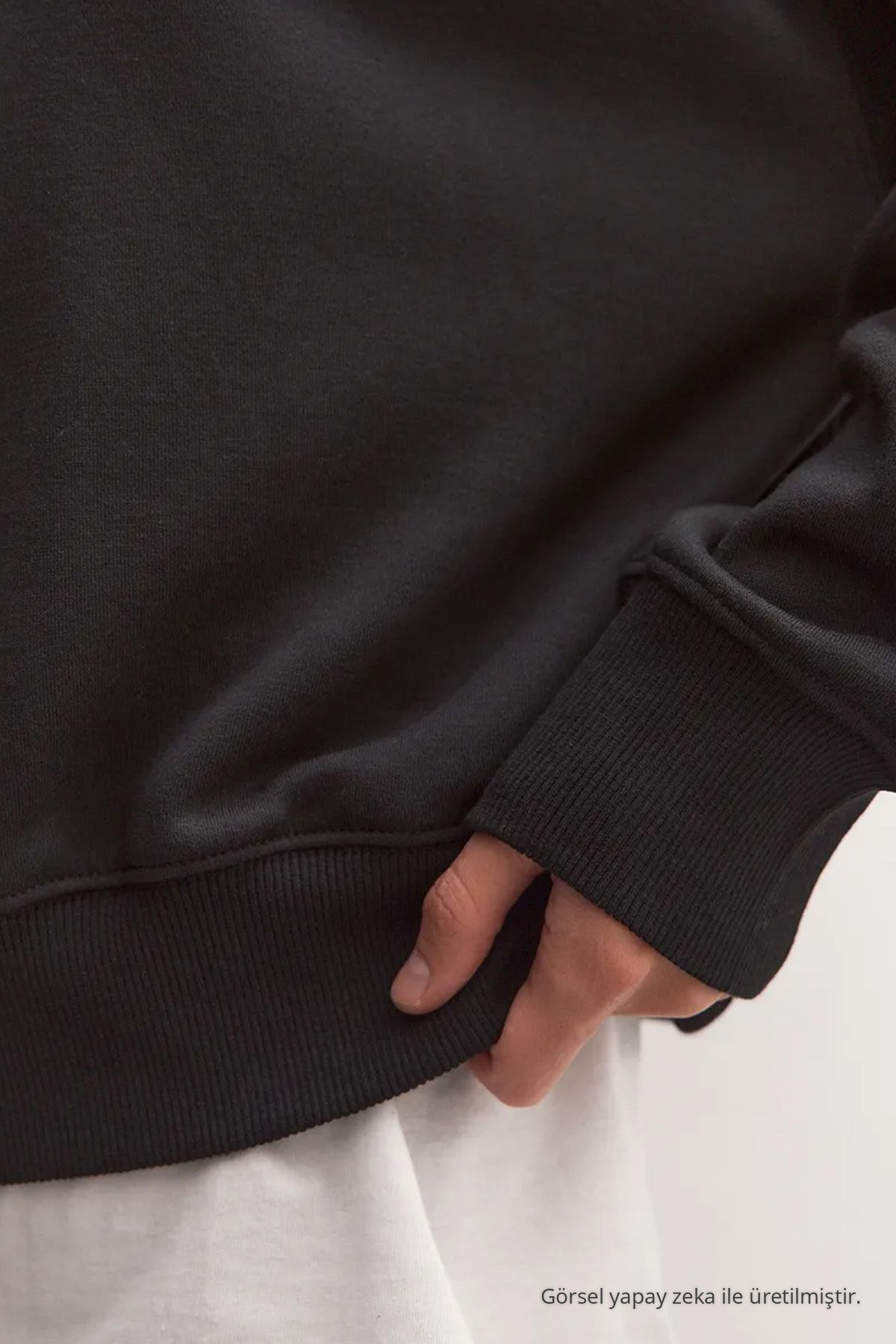 Kadın Basic Oversize Kışlık Siyah Sweatshirt 6