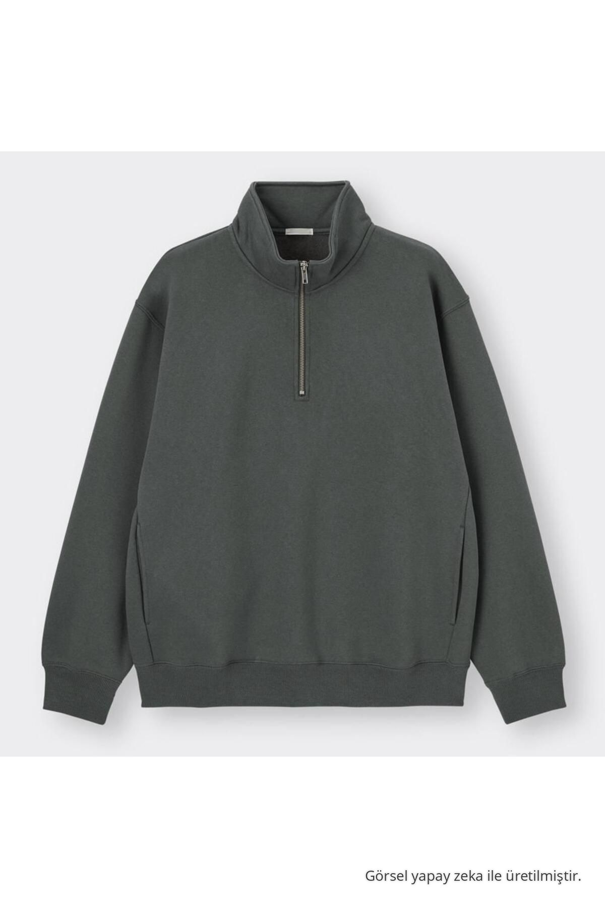 Erkek Yarım Fermuarlı Bol Füme Sweatshirt 4