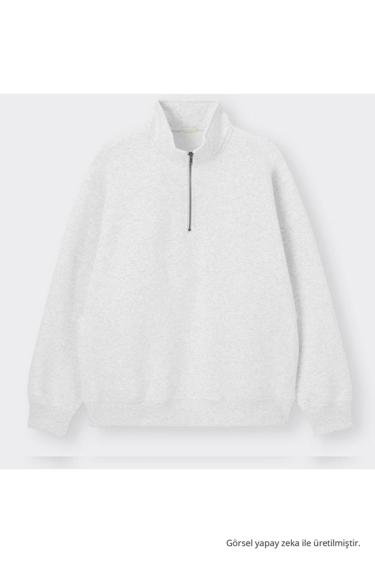 Erkek Yarım Fermuarlı Bol GRİ Sweatshirt 4