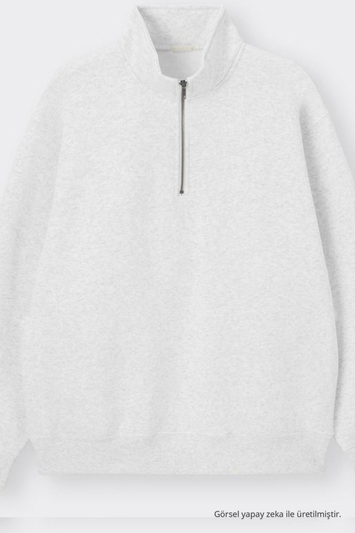 Erkek Yarım Fermuarlı Bol GRİ Sweatshirt 5