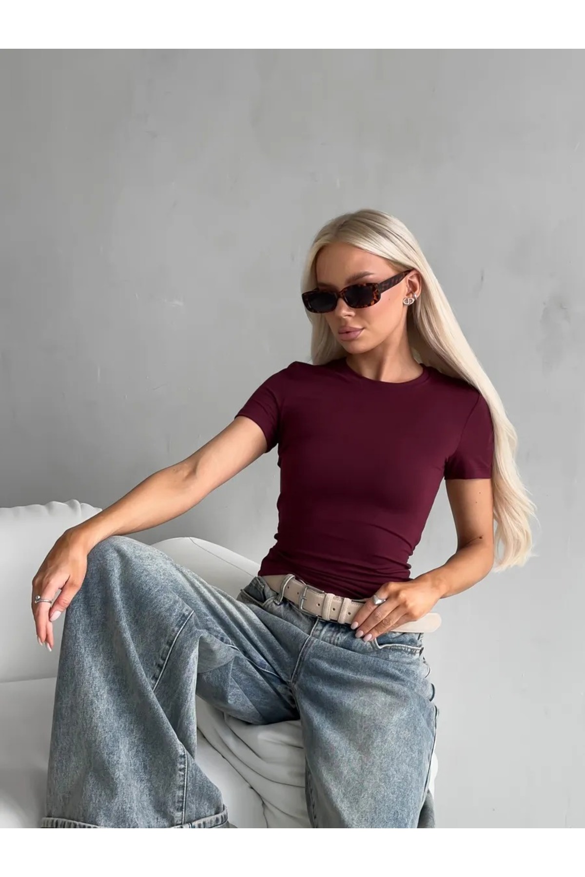 Kadın Body Yazlık Tişört Bordo 4