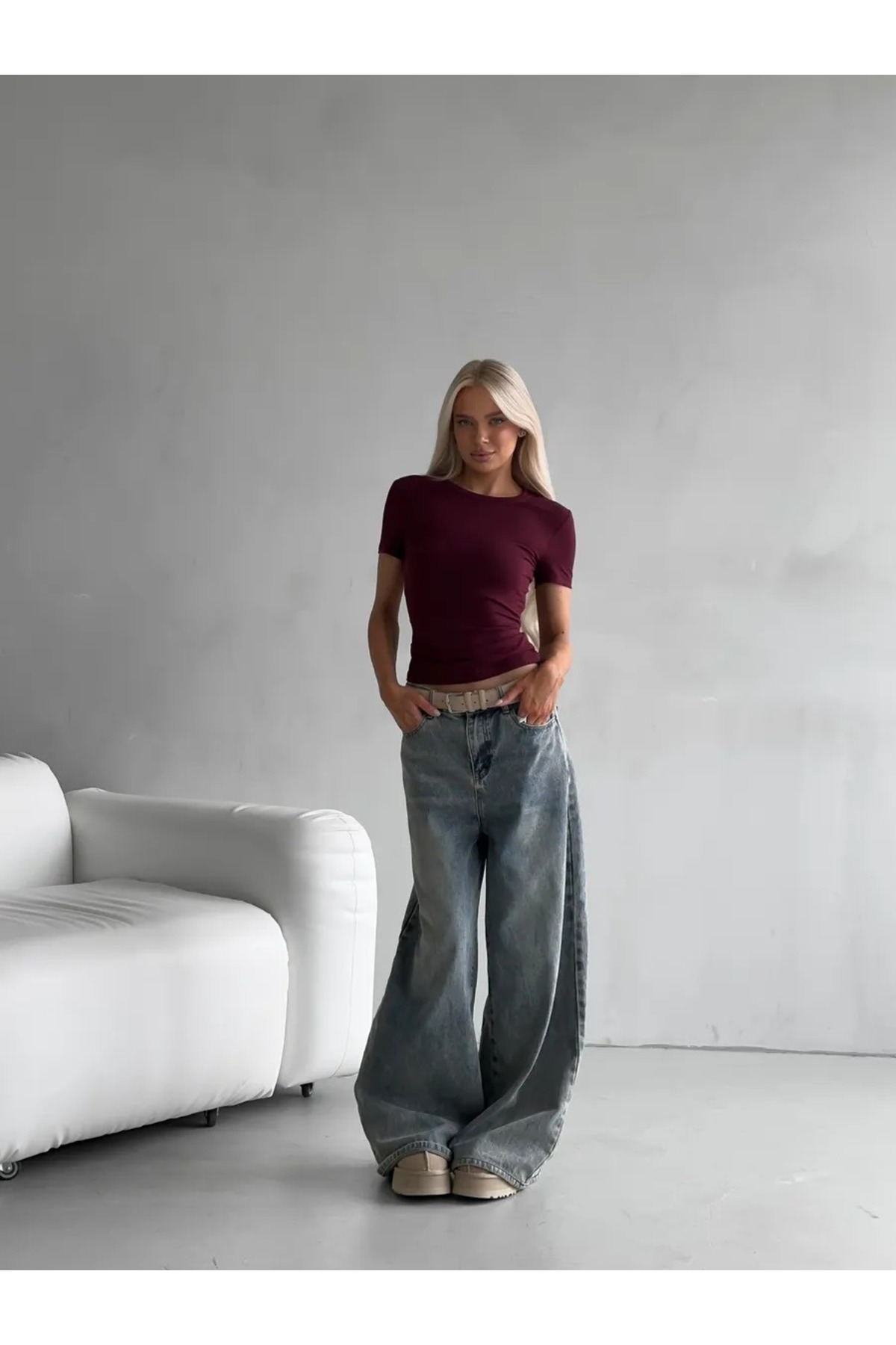 Kadın Body Yazlık Tişört Bordo 3