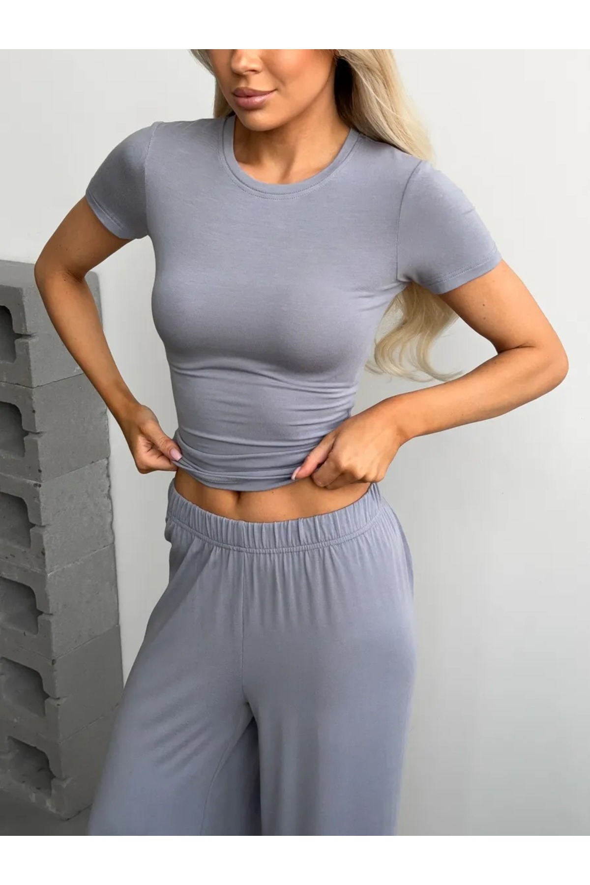 Kadın Body Yazlık Tişört Gri 6