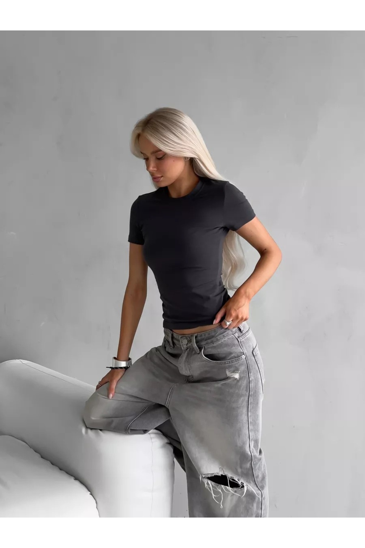 Kadın Body Yazlık Tişört Füme